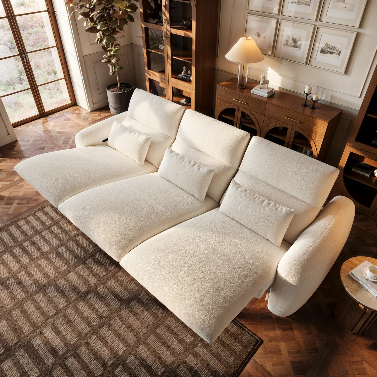 Homary Modern 123" 3-Seater Chenille Zero Gravity Power Reclining Sofa with USB Port in Warm — image 13