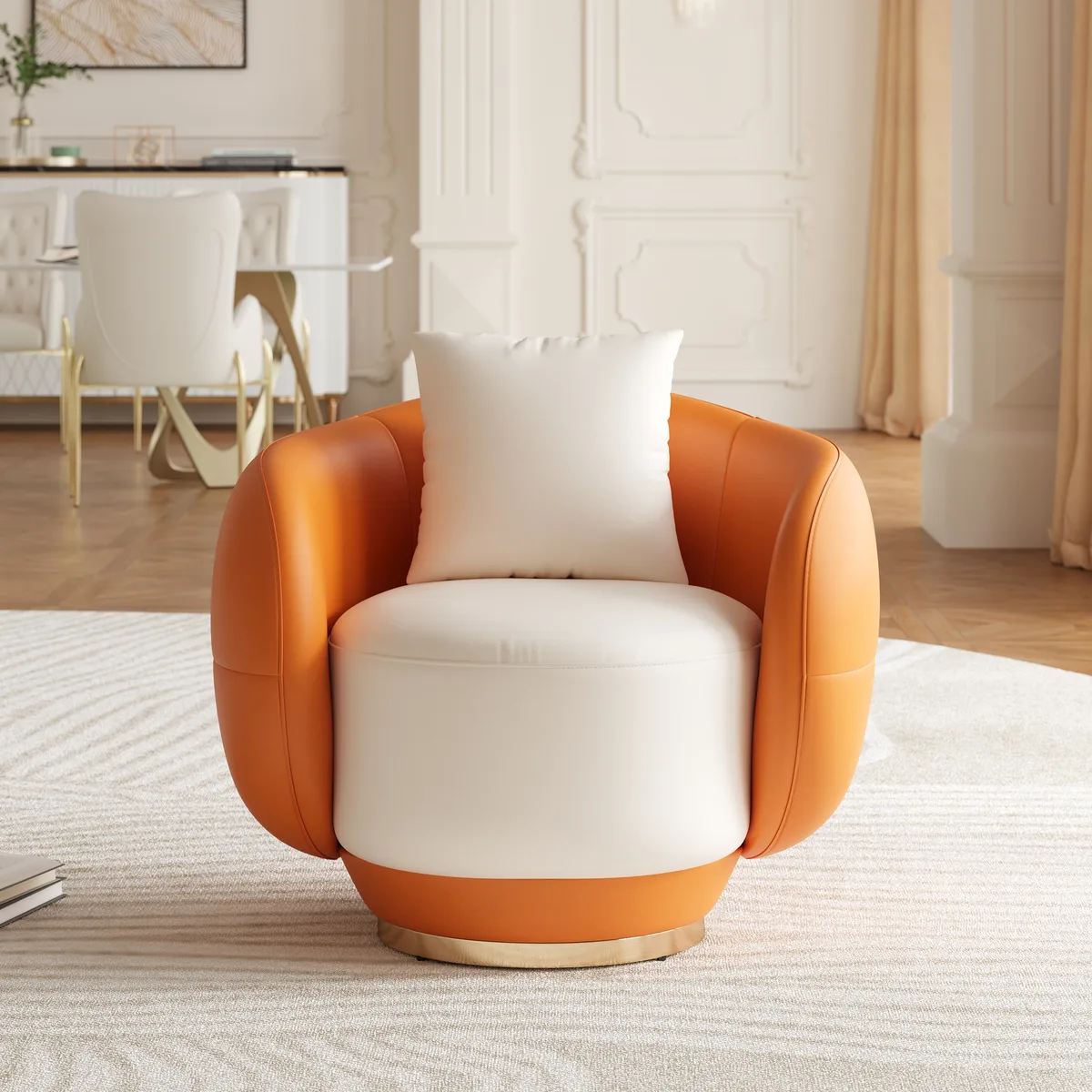 Swivel Barrel Accent Chair Faux Leather Armchair for Living Room in Warm White (35" Wide) — image 12