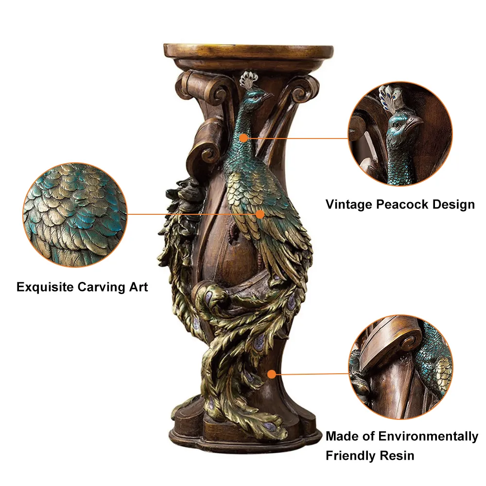 32.5" Rustic Resin Peacock Plant Stand Indoor Multi-Colored Freestanding Planter — image 7
