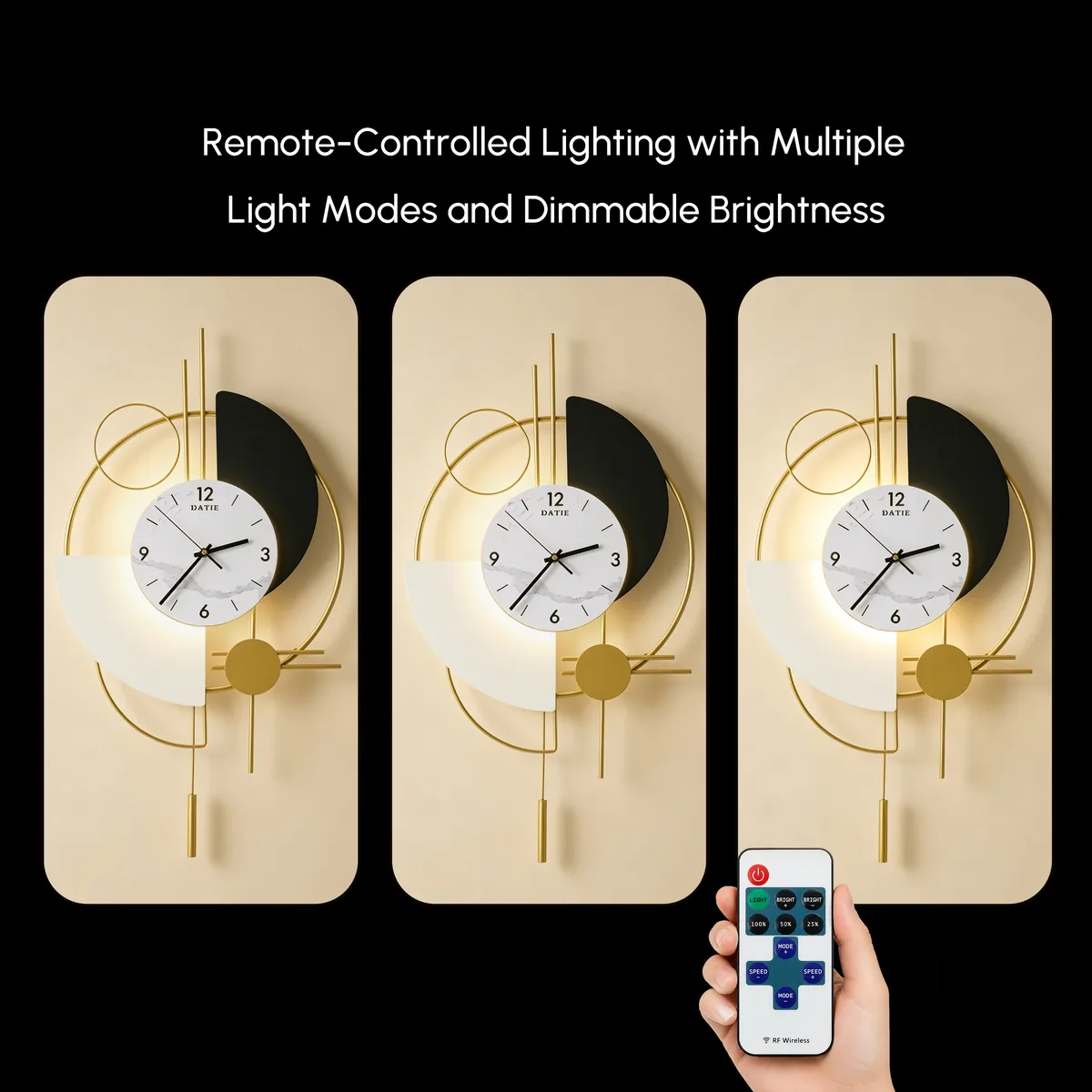 30" Modern Metal Wall Clock with Dimmable LED Light and Remote Control — image 9