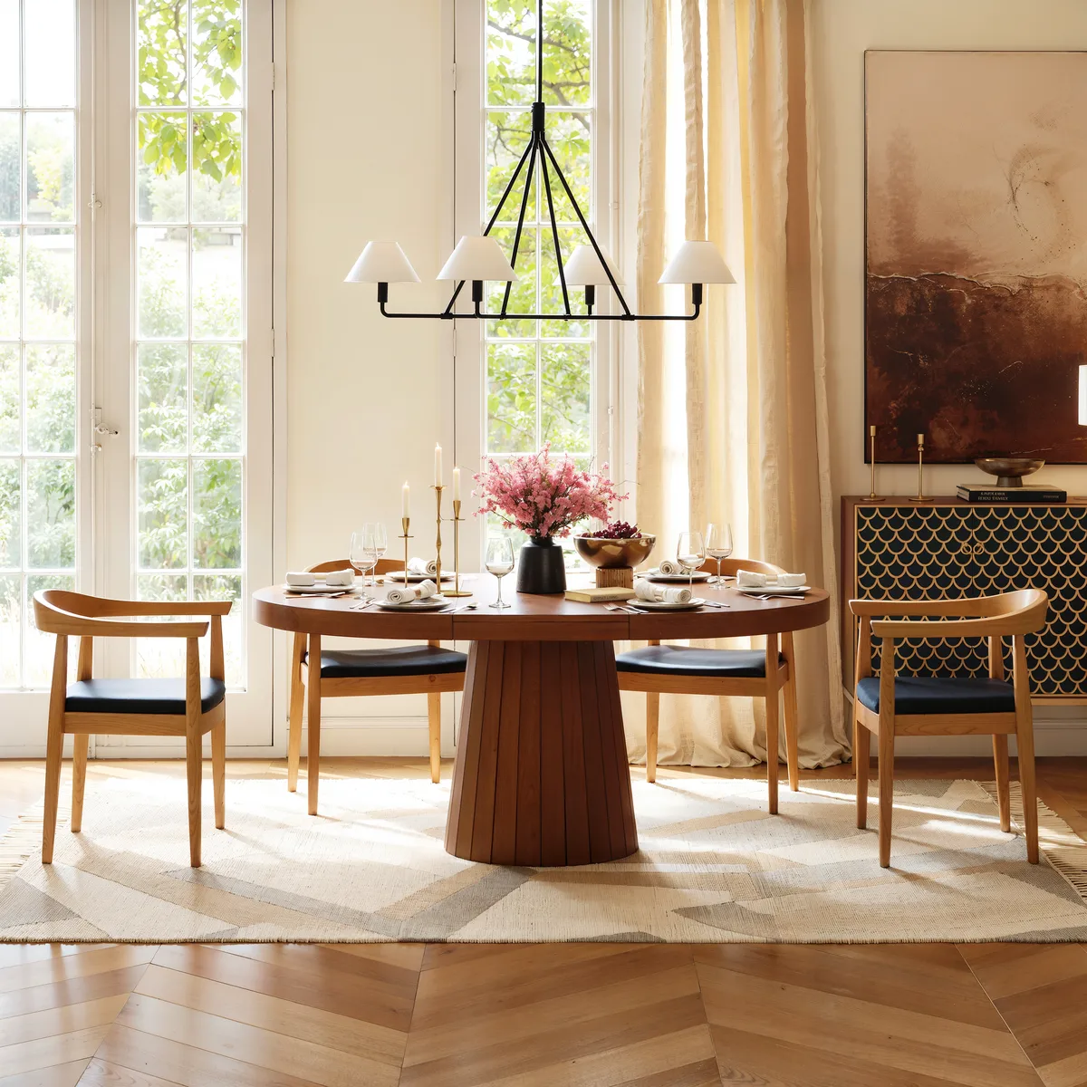 Japandi 39"-55" Extendable Dining Table for 6 White Oval&Round Table Pedestal — image 25