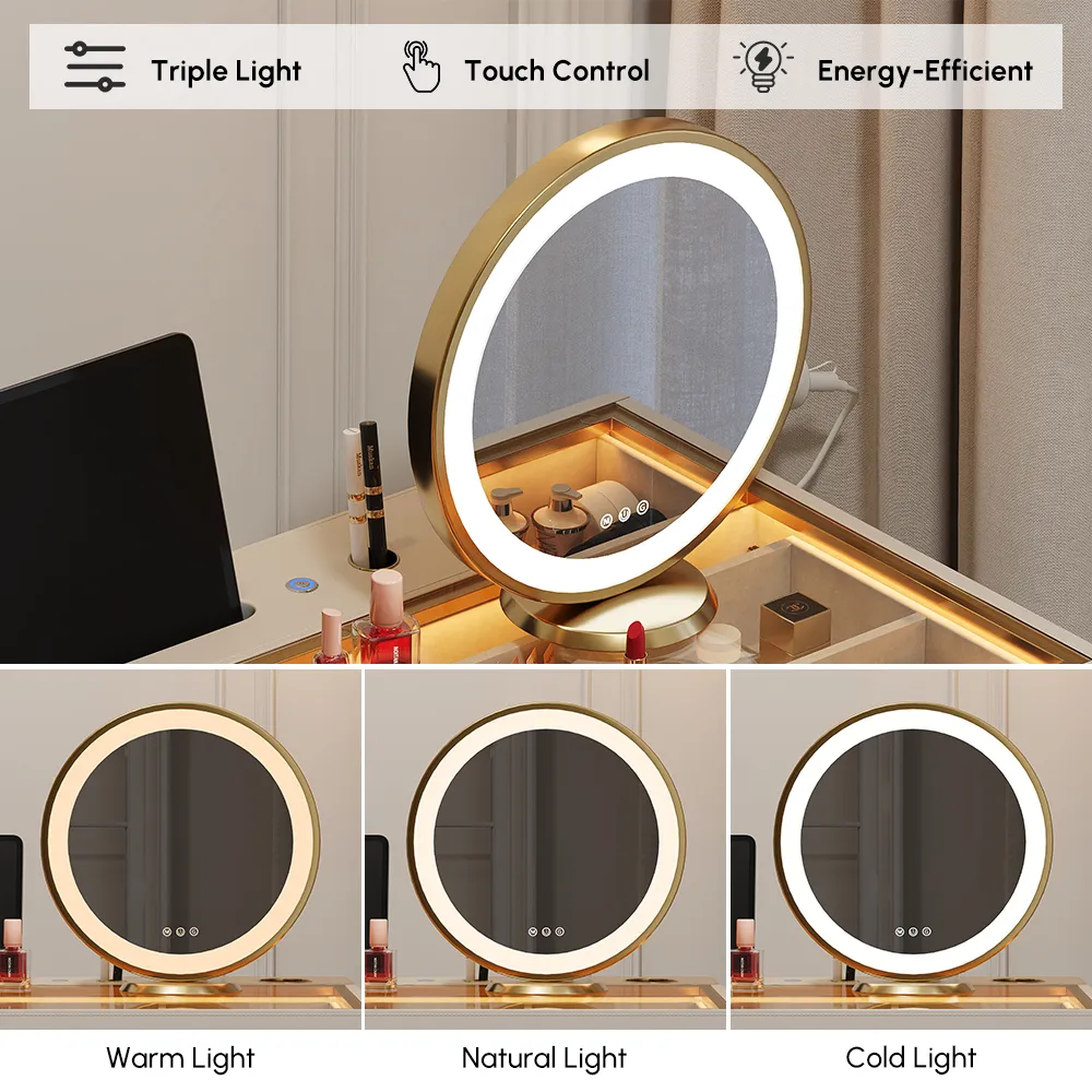 Selva Oatmeal Saddle Leather LED-Makeup Vanity Set with Charing Station and Mirror — image 7