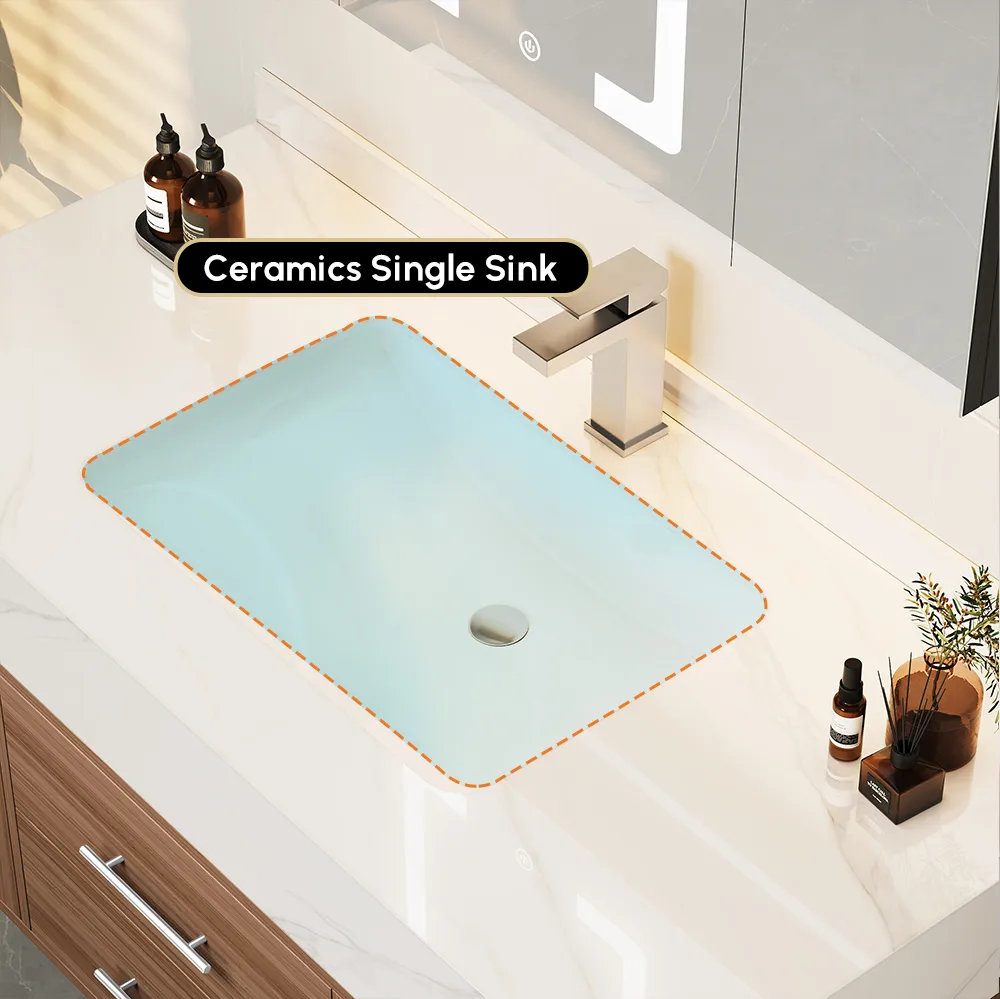 59" Double Sink Bathroom Vanity with Gold Handles – Walnut Modern Floating Vanity — image 16
