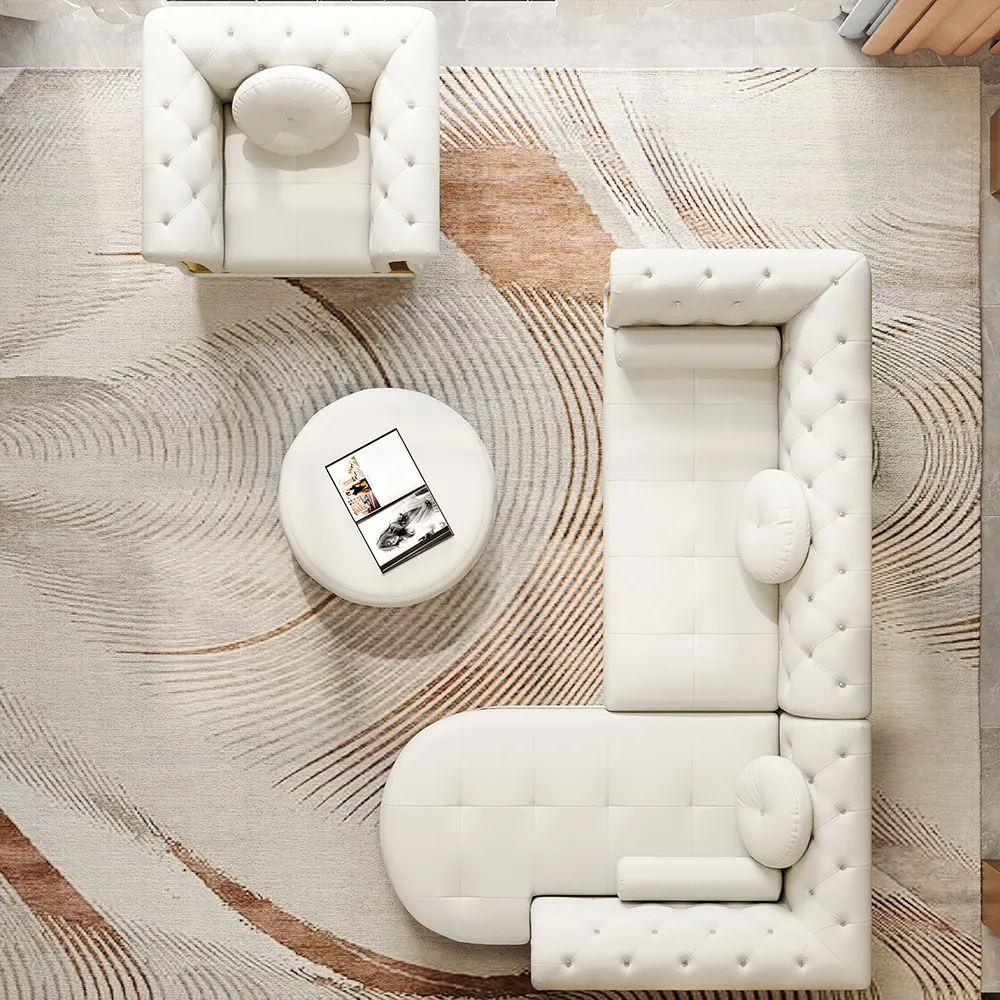 Dodiy Modern L-Shaped White Tufted Corner Sectional Sofa 6-Seater with Ottoman & Pillows — image 7