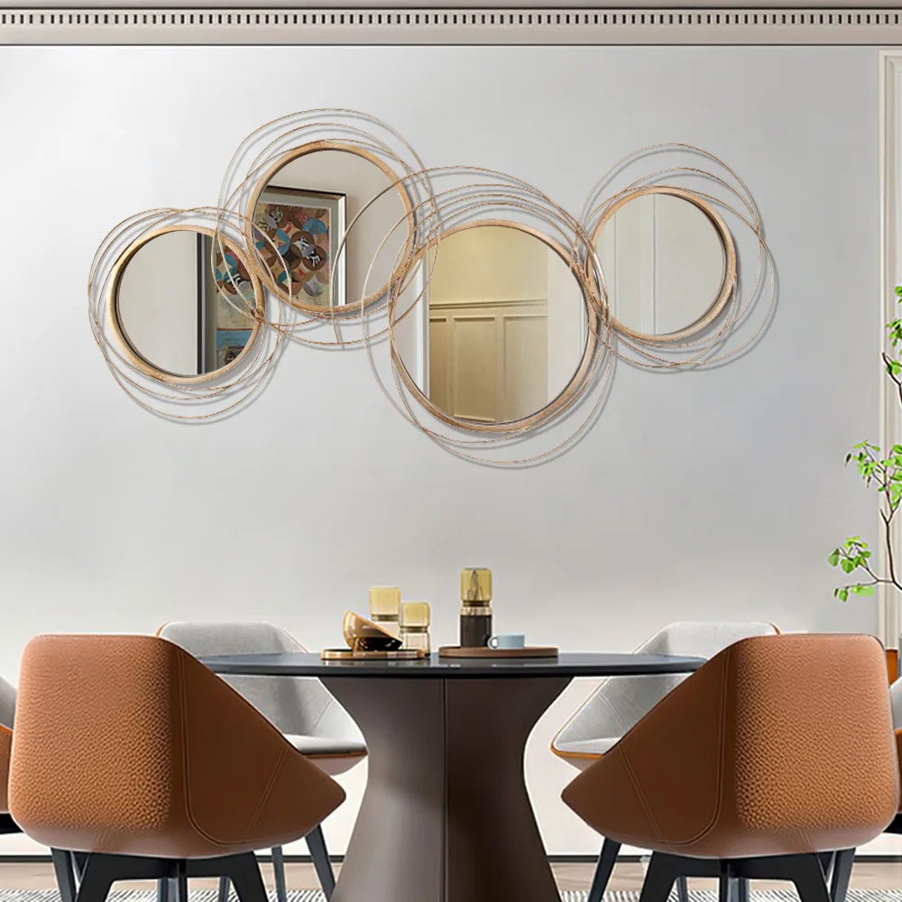 Modern Luxury Large Gold Round Wall Mirror Creative 3D Overlapping 4 Rings Metal Decor — image 4