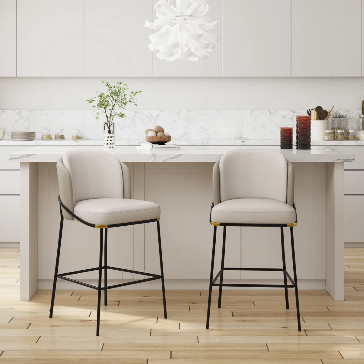 Modern PU Leather Counter Stool Black with Back & Footrest — image 26