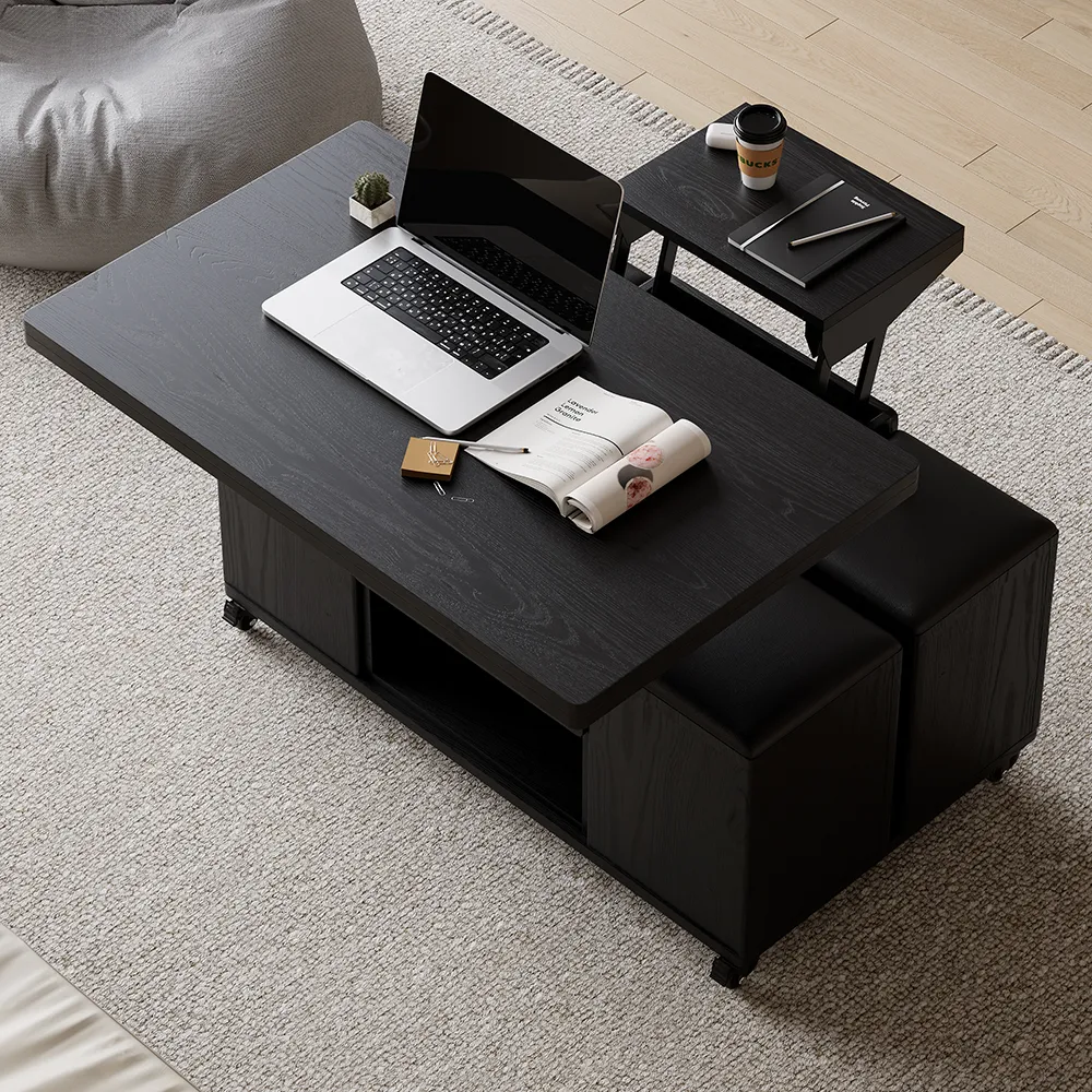 Modern Walnut Lift Top Coffee Table 4 in 1 with Storage Ottoman Foldable and Casters — image 5