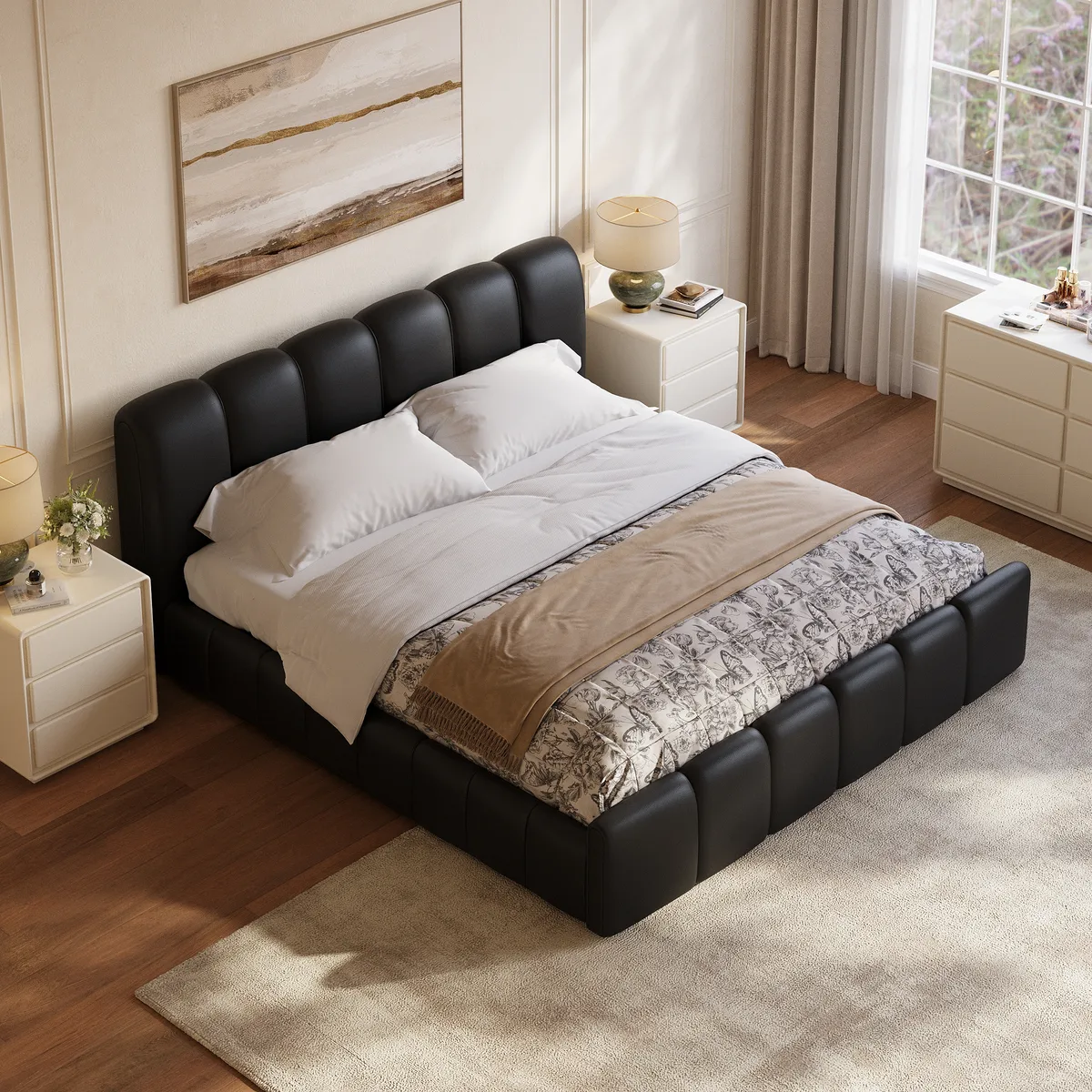 Humply Queen Faux Leather Storage Bed with Drawers — image 5