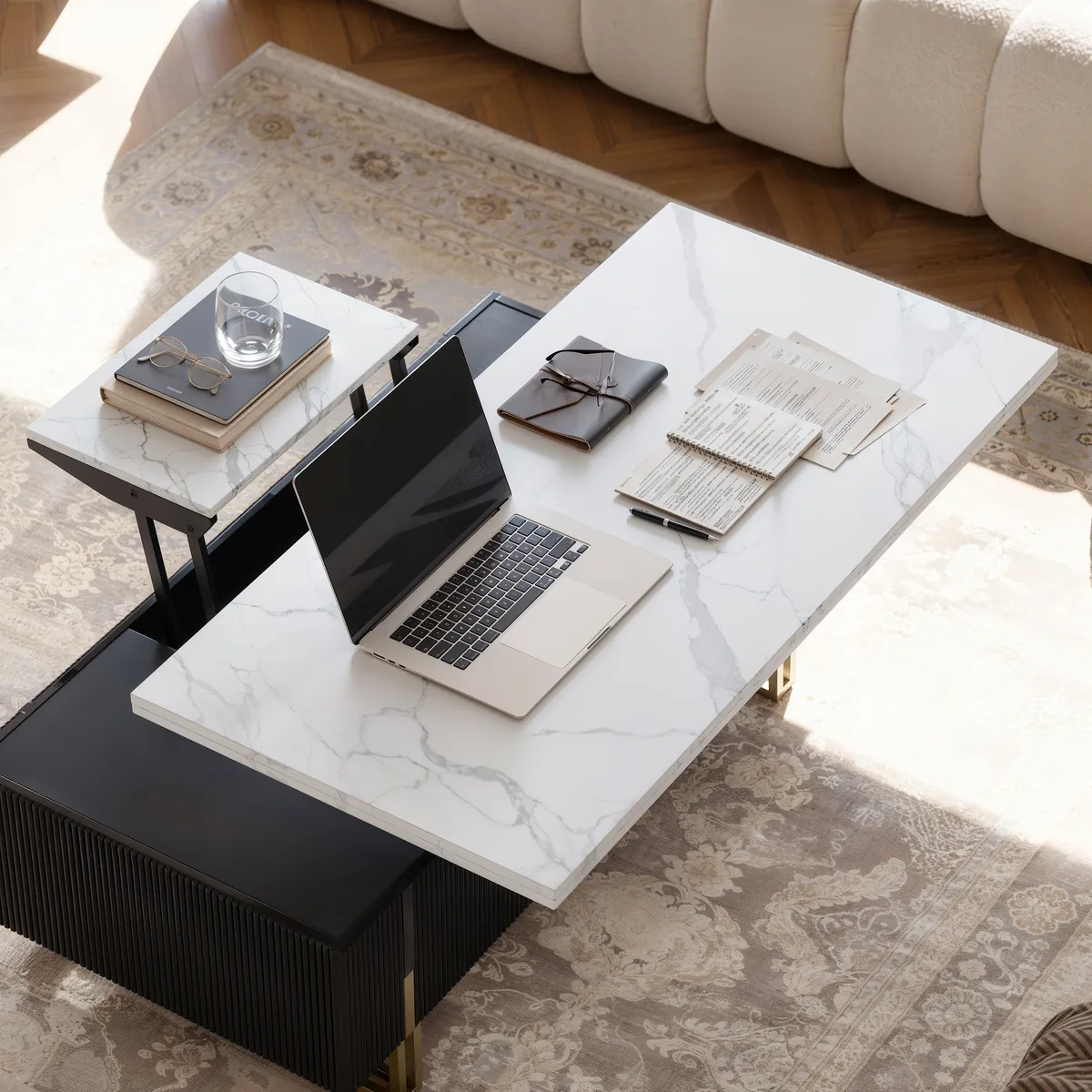 47.2" Fluted Lift-Top Coffee Table with 2 Drawers — image 13