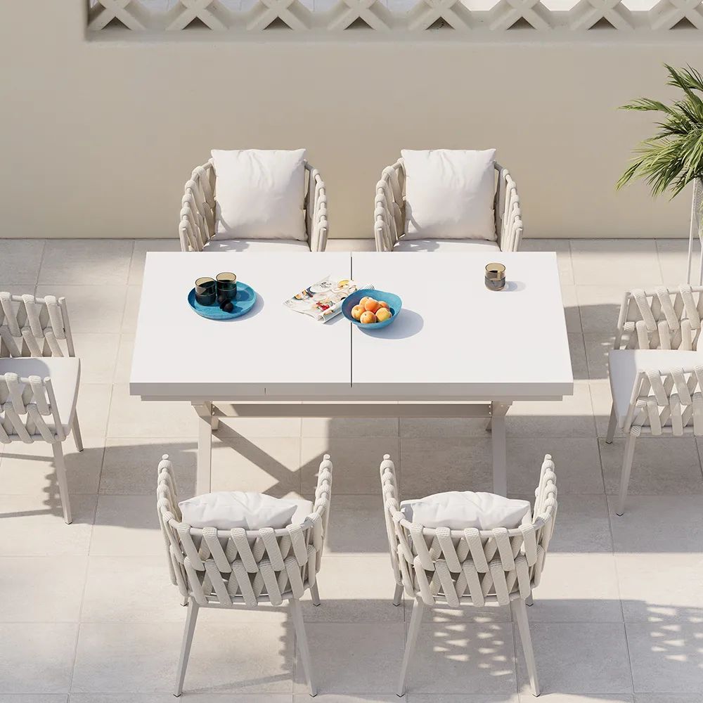 7-Piece Outdoor Extendable Dining Set with 6 Rope Weave Chairs in Gray(64"-84") — image 15
