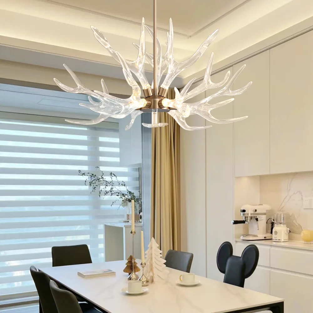 Deer Horn Antler Style 9-Light Ceiling Chandelier LED Gold Lighting — image 4
