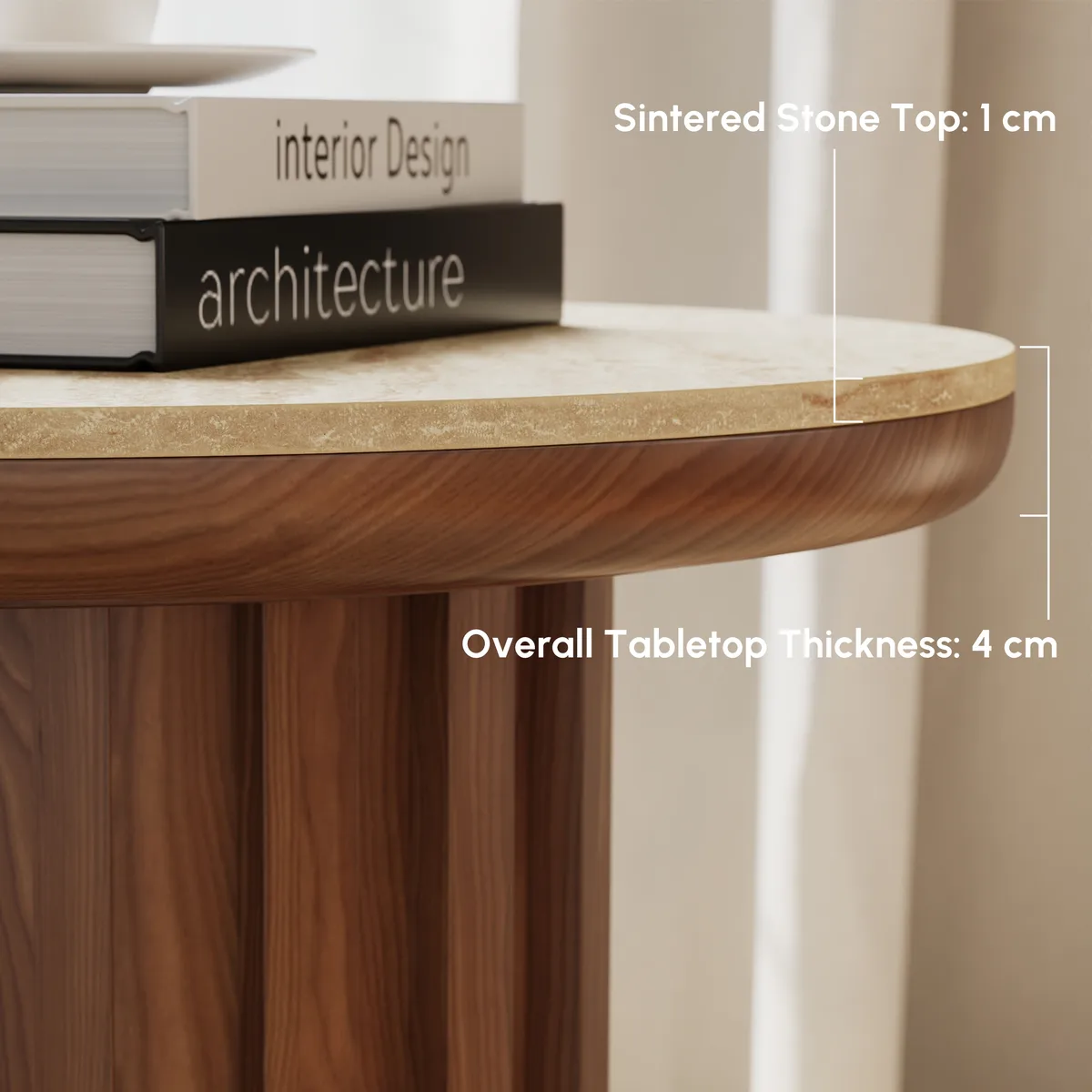Aura Ash Wood Fluted Round Side Table with Sintered Stone Top — image 7