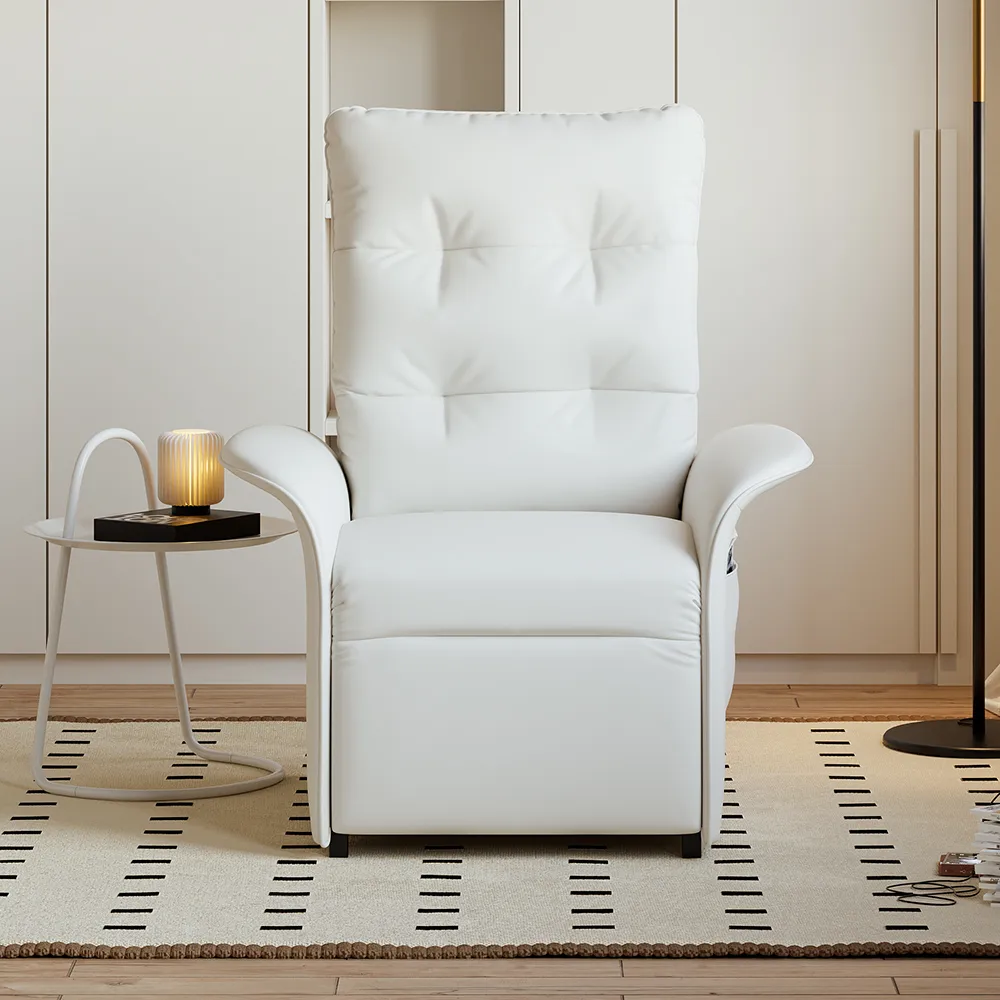Modern White Leather Power Recliner High Back Sleeper Chair with Side Pocket — image 2
