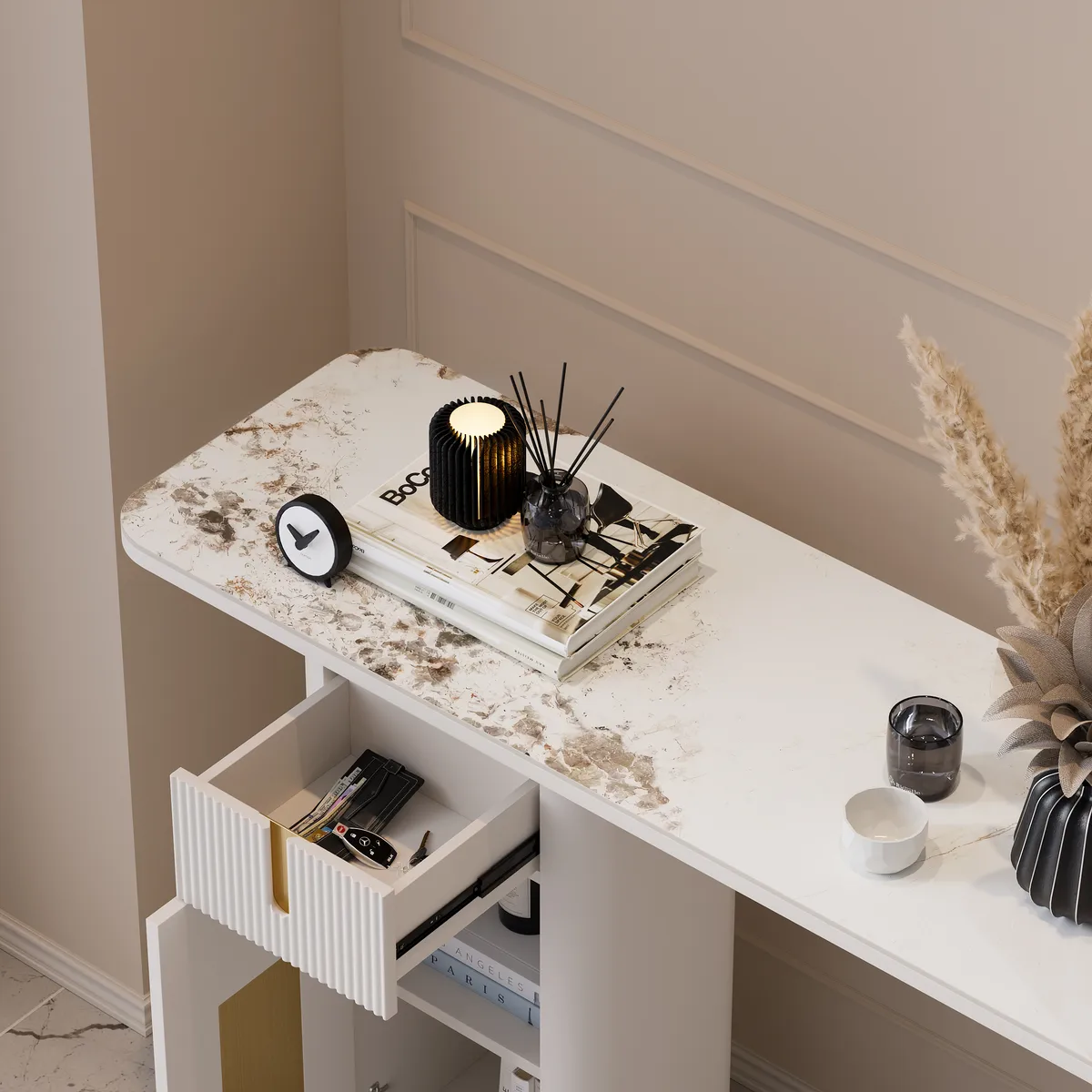 48" Modern Sintered Stone Console Table with Storage Entryway Table — image 9