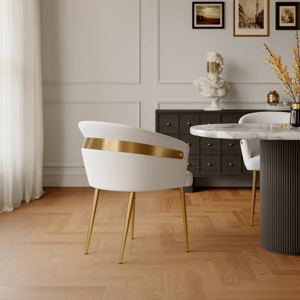 Modern Black PU Leather Dining Chair Curved Back with Gold Legs — image 4