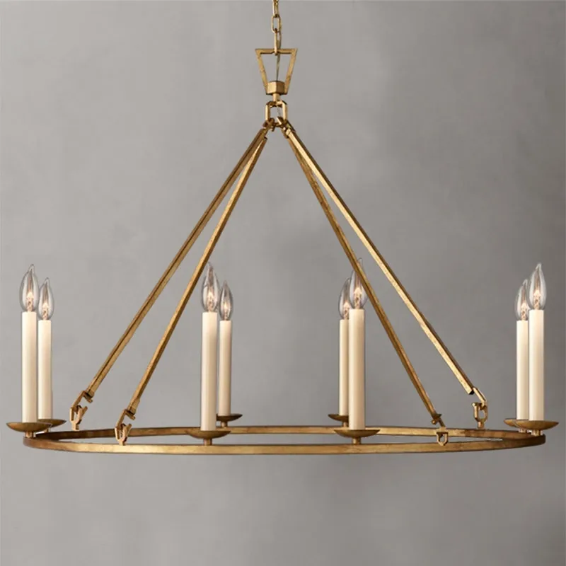 35" Rustic Gold Wagon Wheel Chandelier Antique Brass Round Metal Ceiling Light with Candle-Style Bulbs — image 3