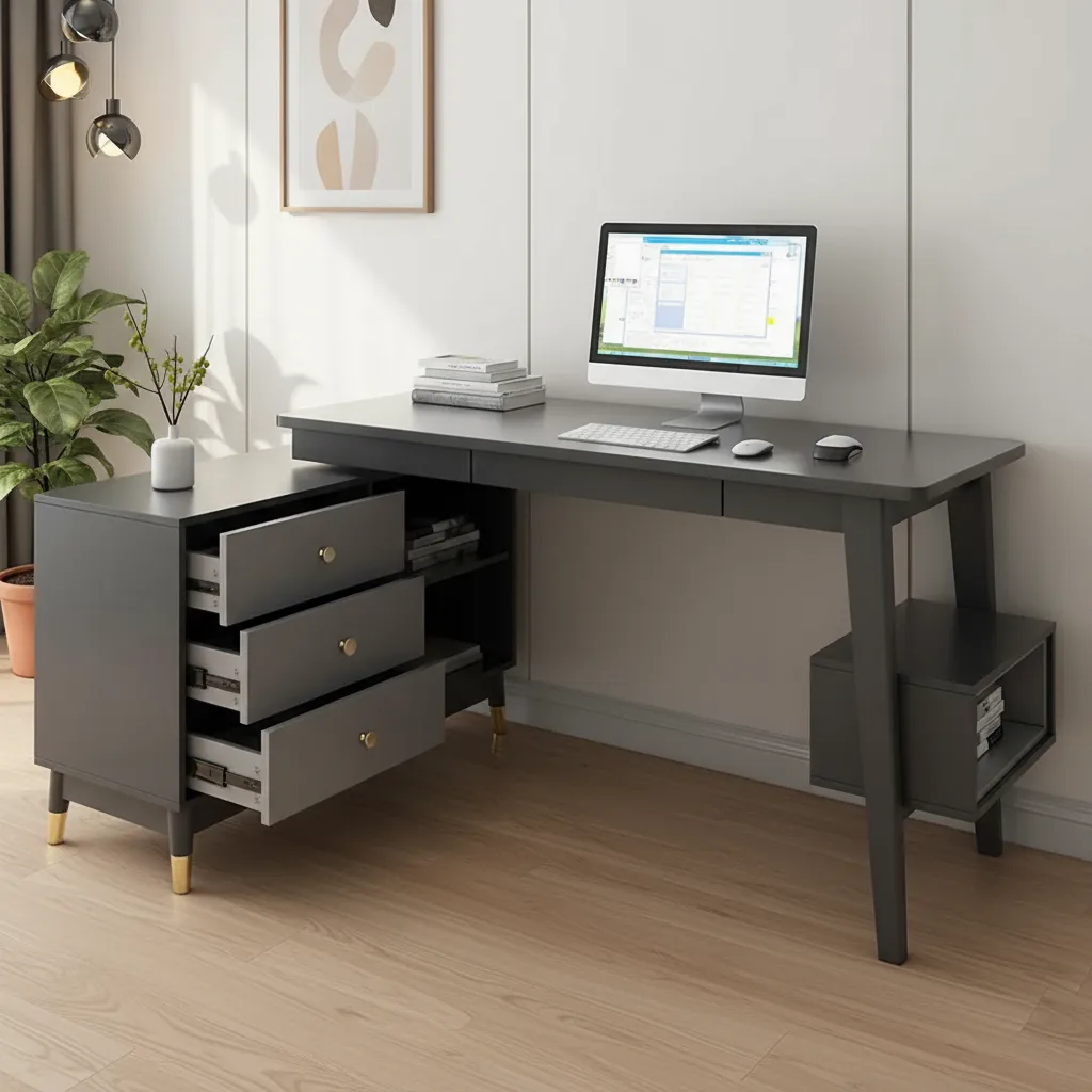 Ultic 47" L-Shaped Gray Rotating Desk with Storage — image 2
