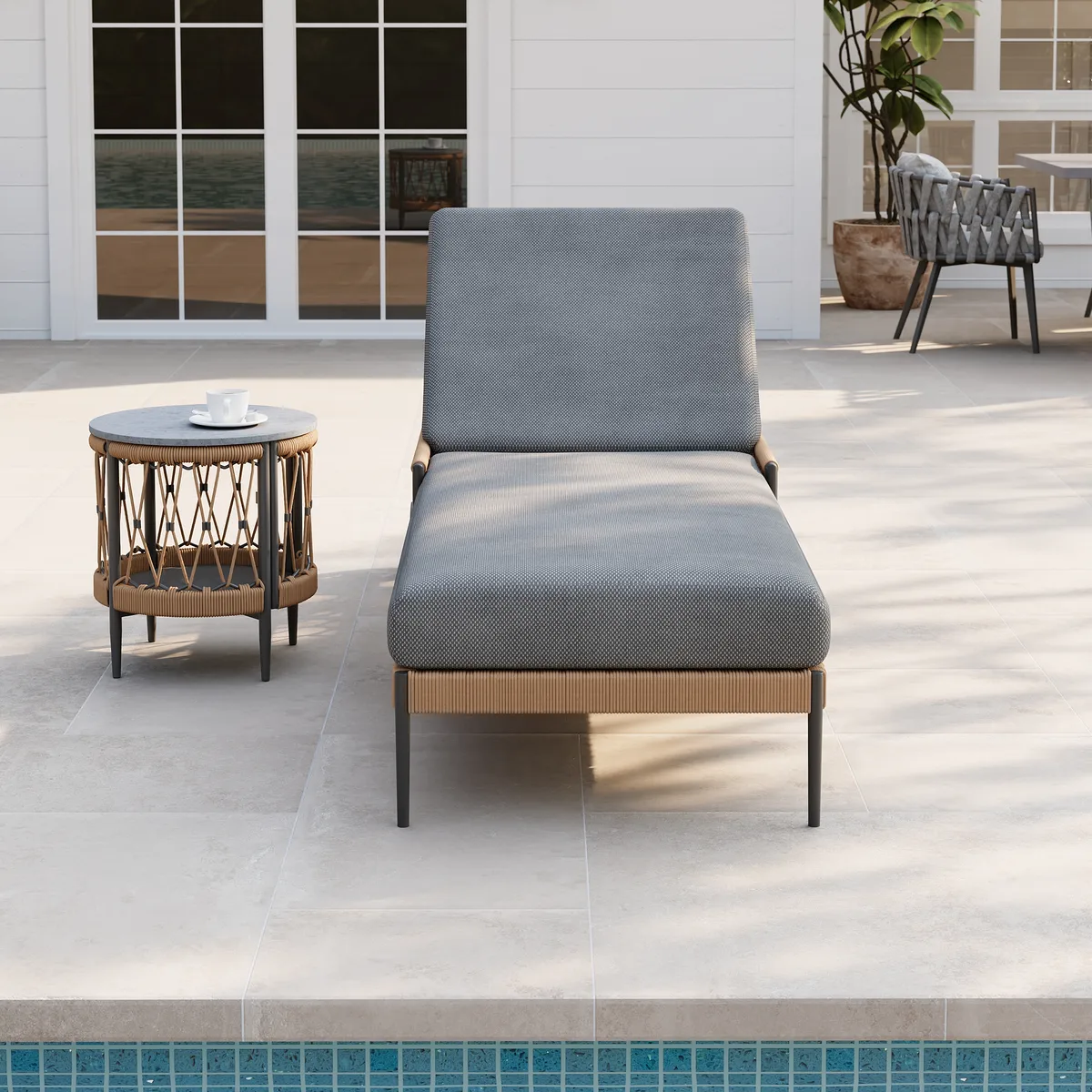 79.5" Ropipe Outdoor Rope-Woven Lounge Chair with Adjustable Backrest & Wheels — image 15