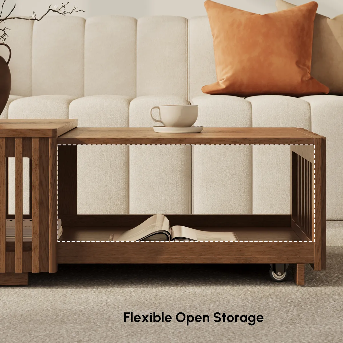 Homary Modern 33"-55" Mid-Century Extendable Walnut Coffee Table with Storage — image 9