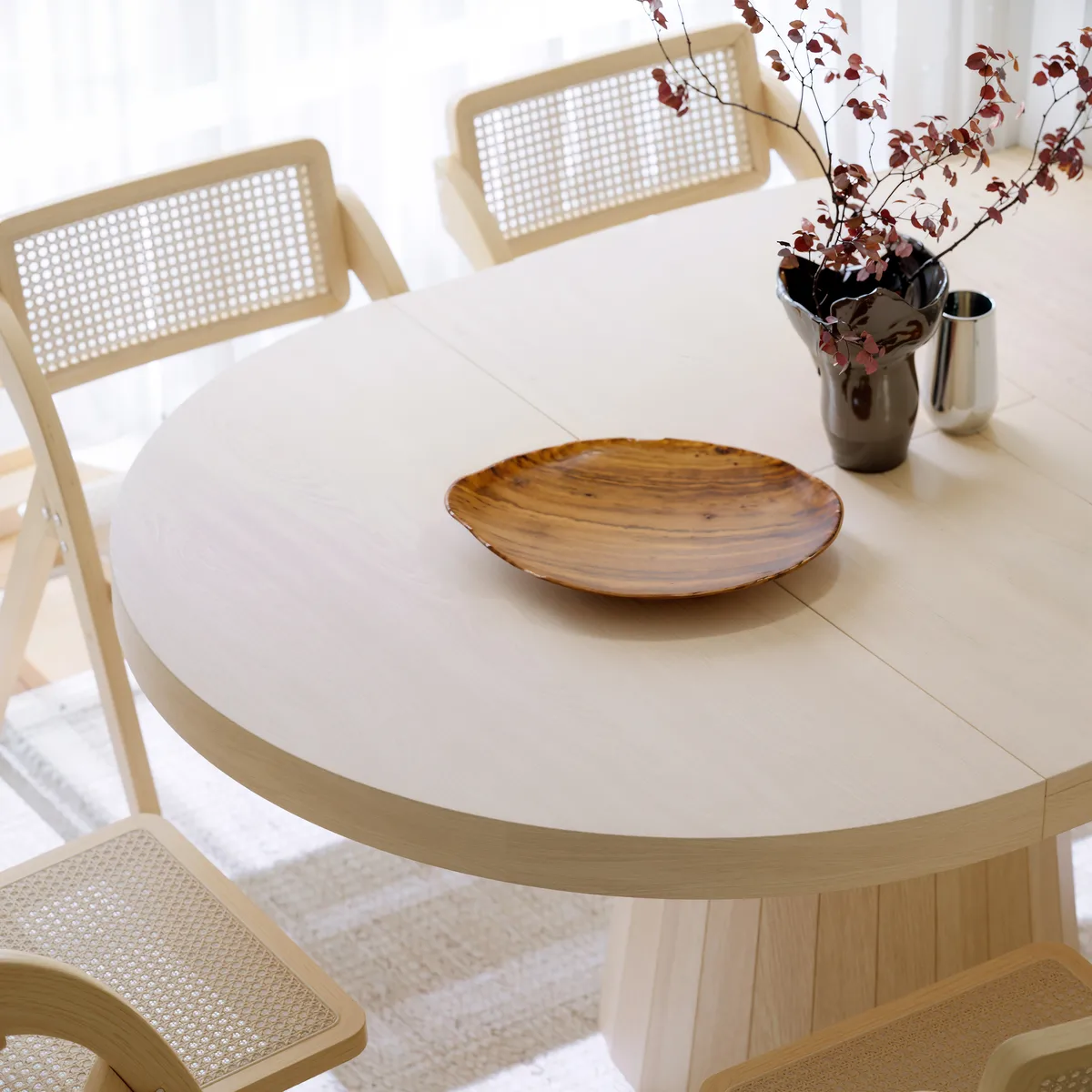 Japandi 39"-55" Extendable Dining Table for 6 White Oval&Round Table Pedestal — image 19