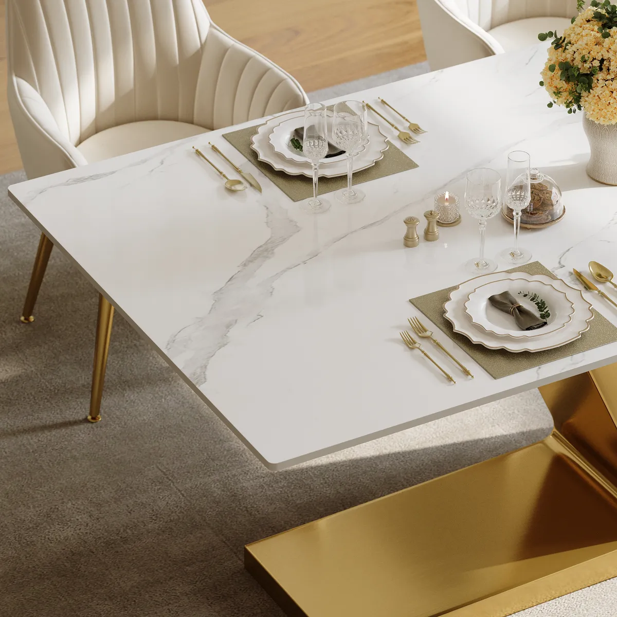 Modern 63" Rectangle Faux Marble Dining Table with 4 Chairs — image 19