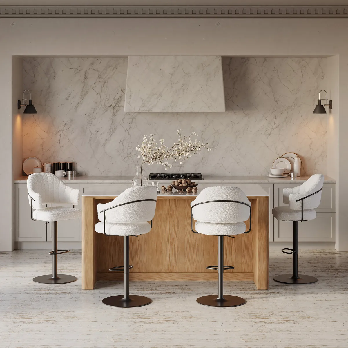 Modern Boucle Adjustable Counter Stool with Swivel Base — image 4