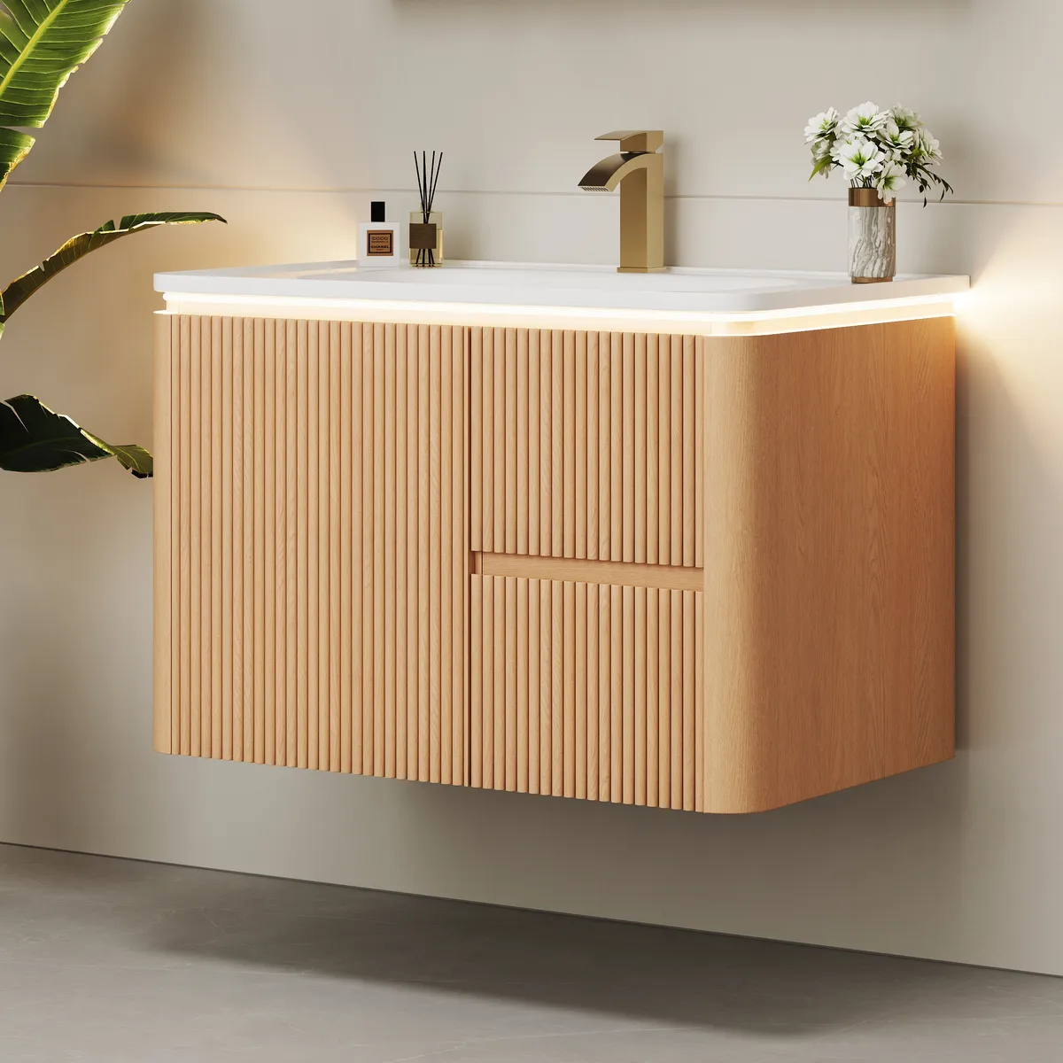 Modern 31.5" Floating Bathroom Vanity with Sink, Soft LED, Ample Storage — image 2