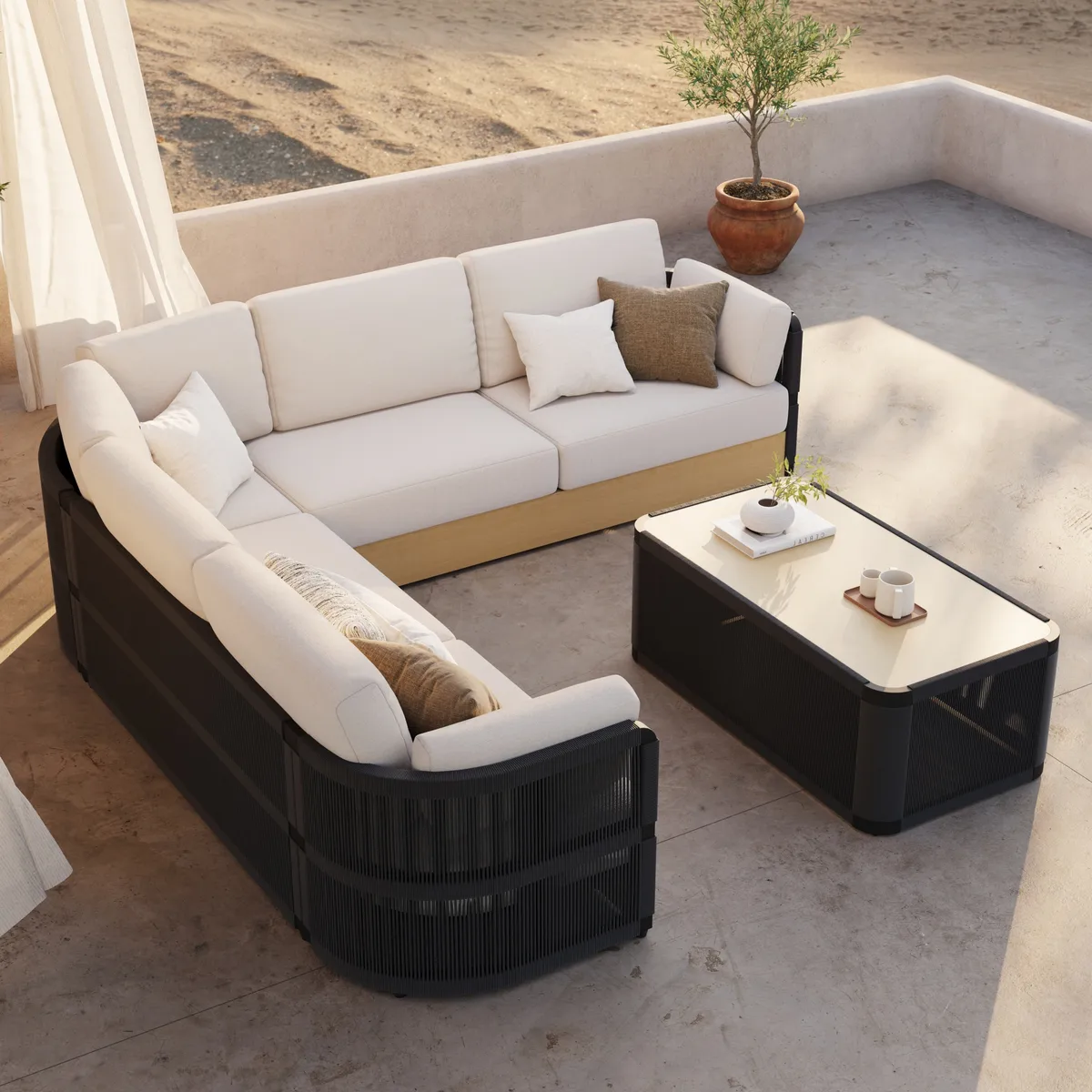 Costra Handwoven Rope Adjustable Outdoor Chaise Sofa Set — image 24