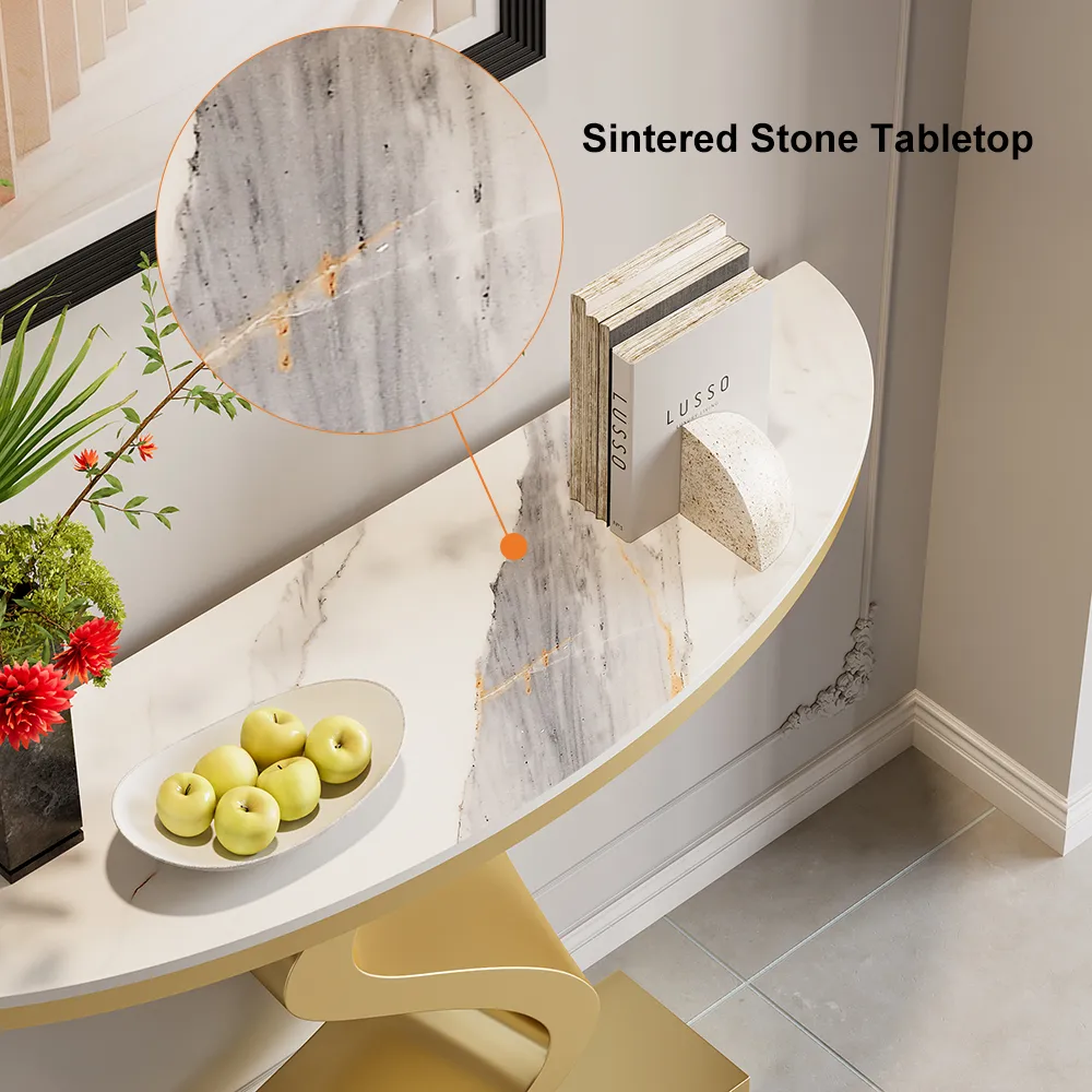 Curved Console Table with Sintered Stone Top Half Moon Shape Entryway Furniture — image 26