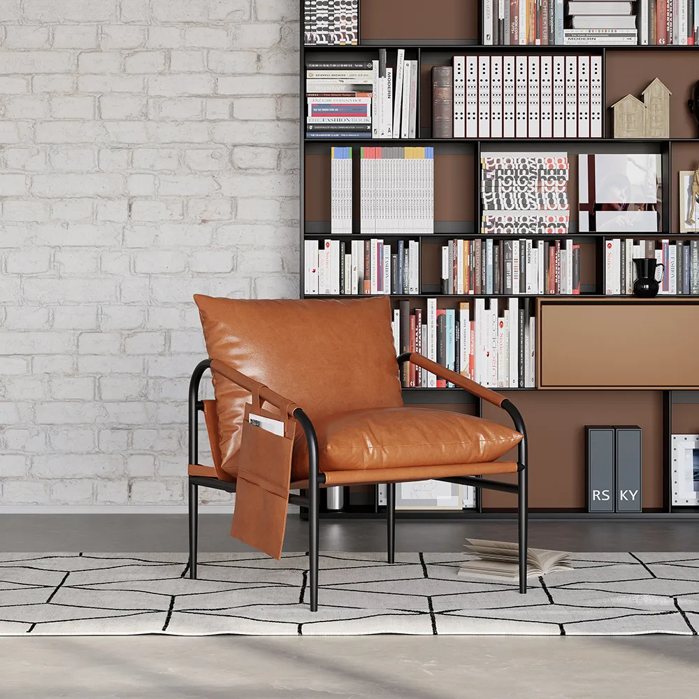 Mid-Century PU Leather Accent Chair Armchair with Metal Leg in Black & — image 5
