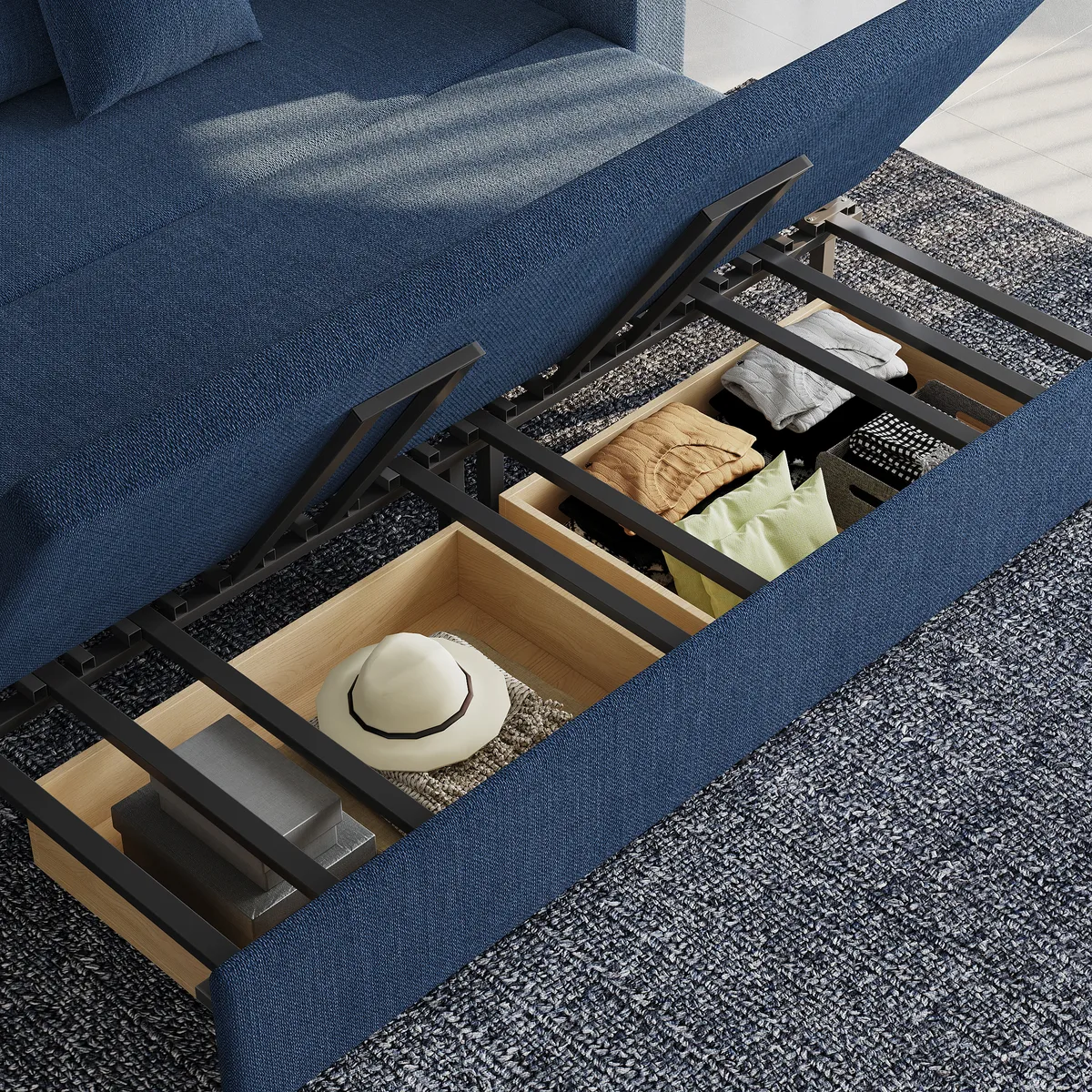 King Size Daybed with Trundle Linen Pull Out Sofa Bed — image 10