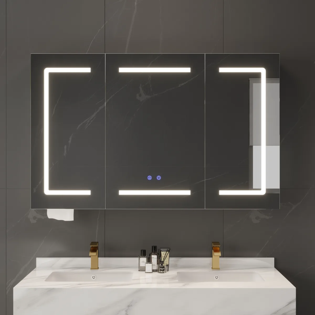47" LED Bathroom Medicine Cabinet Dimmable with Defogger, Tissue Slot and Outlet — image 2