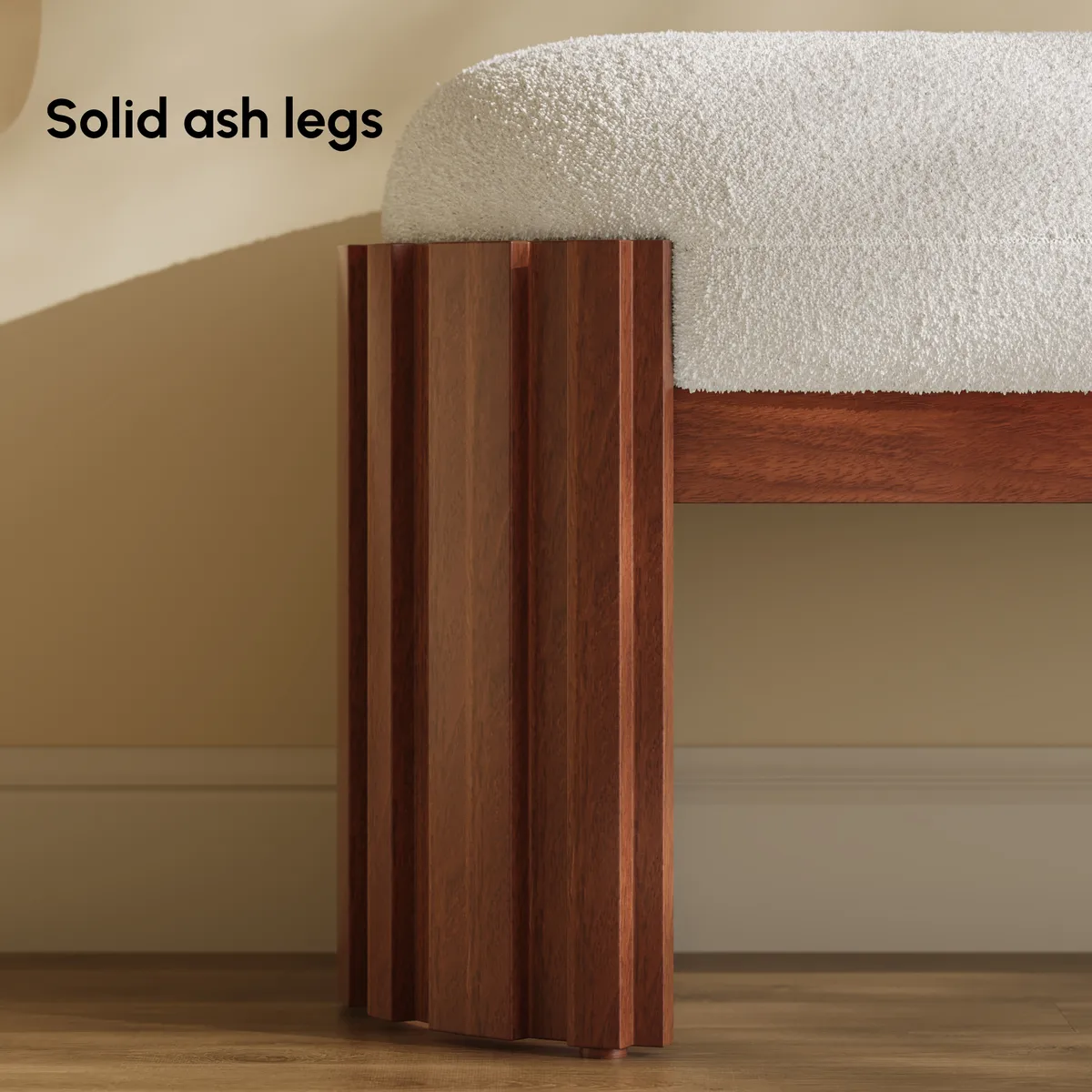 Aura 47” Walnut Wooden Boucle Upholstered Entryway Bench — image 4