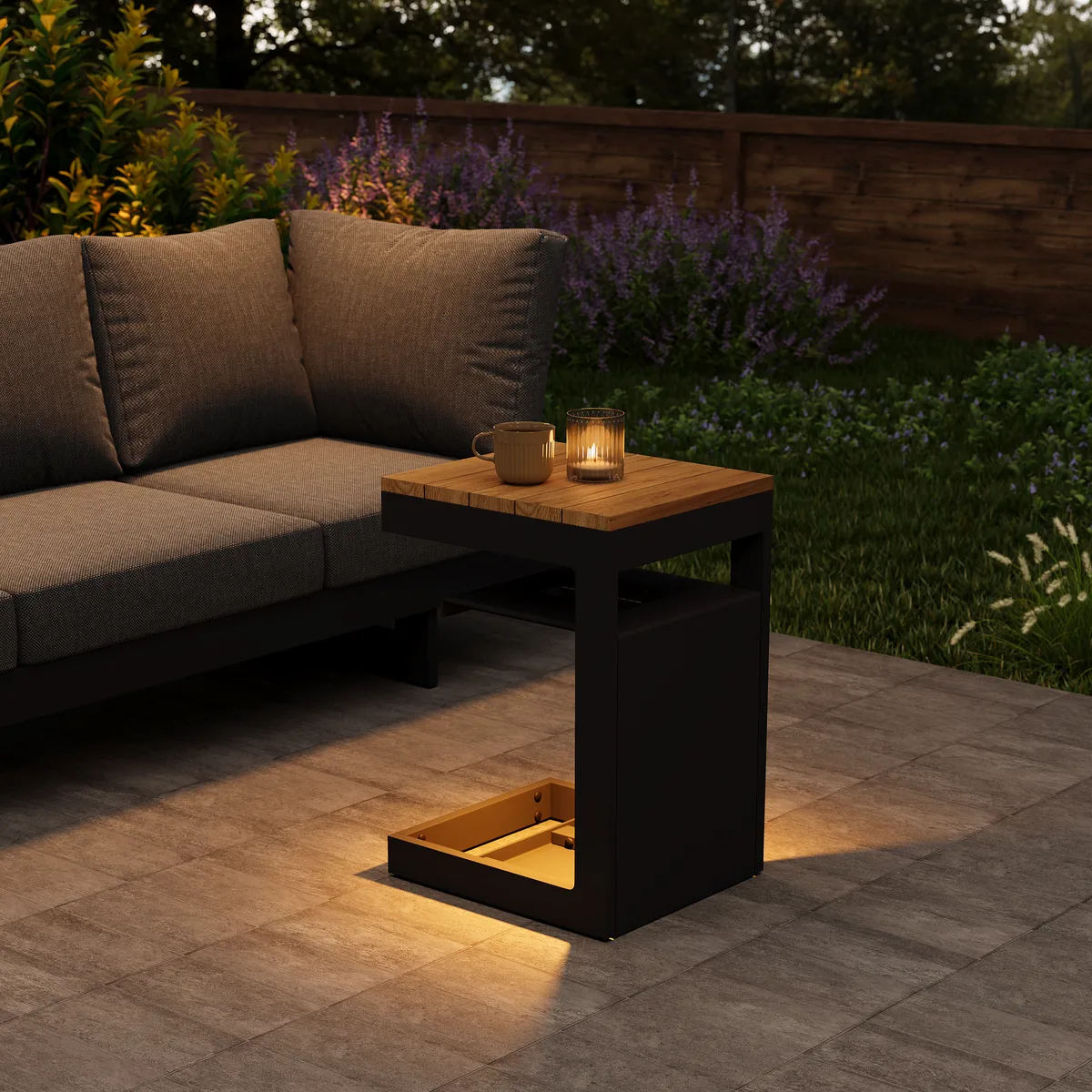 Tevara Outdoor Teak & Aluminum Solar Side Table (17") — image 2