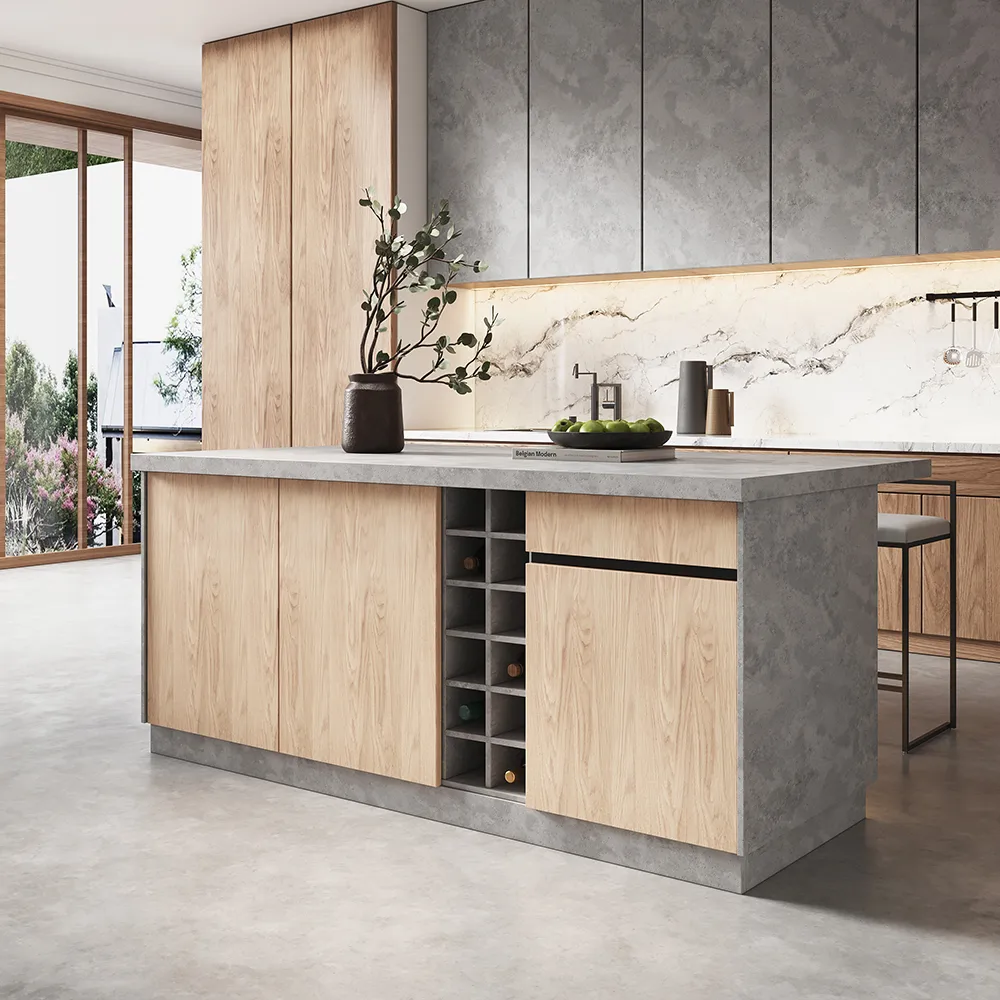 72" Japandi Kitchen Island with Seating Gray Wooden Storage Kitchen Cabinet & — image 6