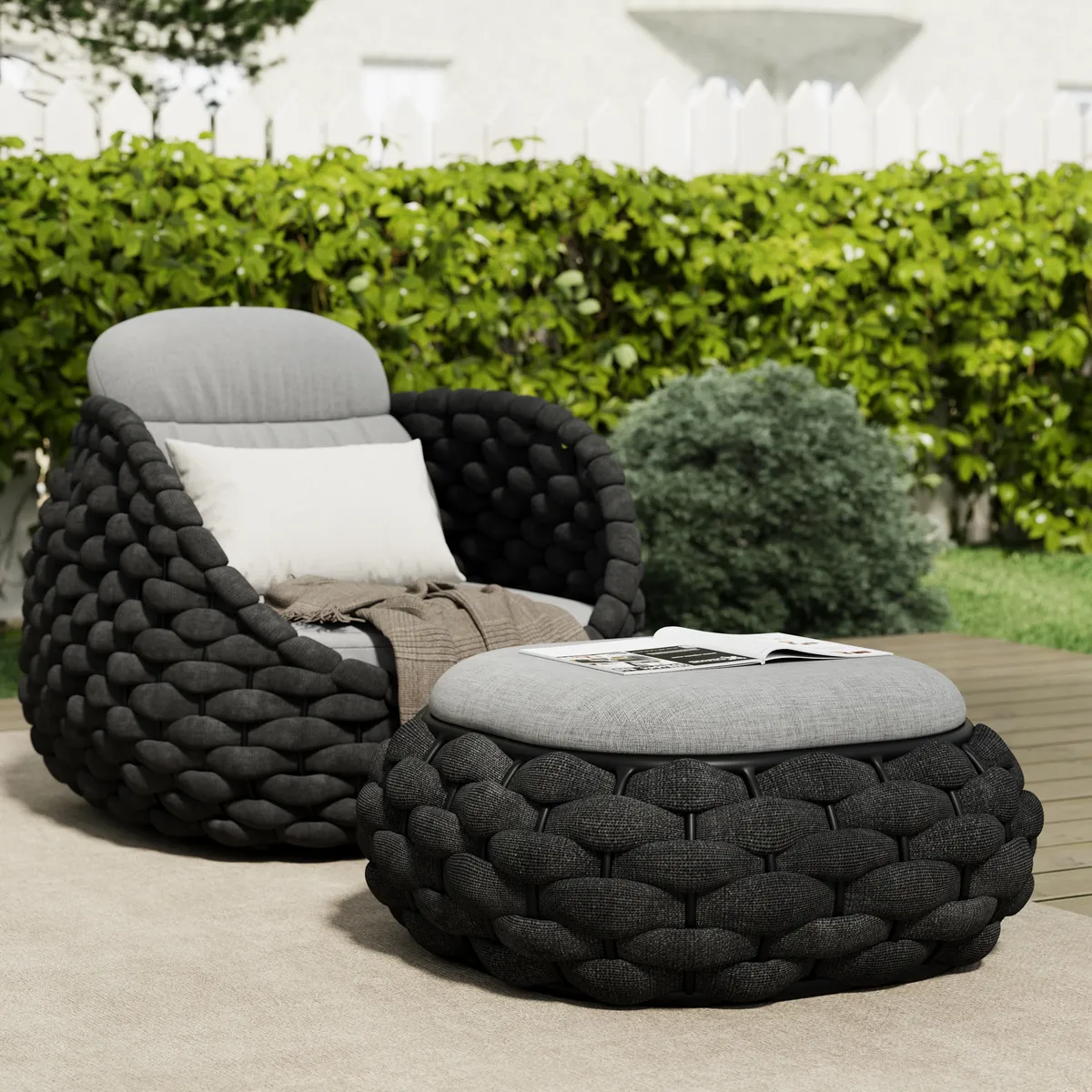 Cocaro Outdoor Storage Ottoman with Woven Rope in Light — image 6