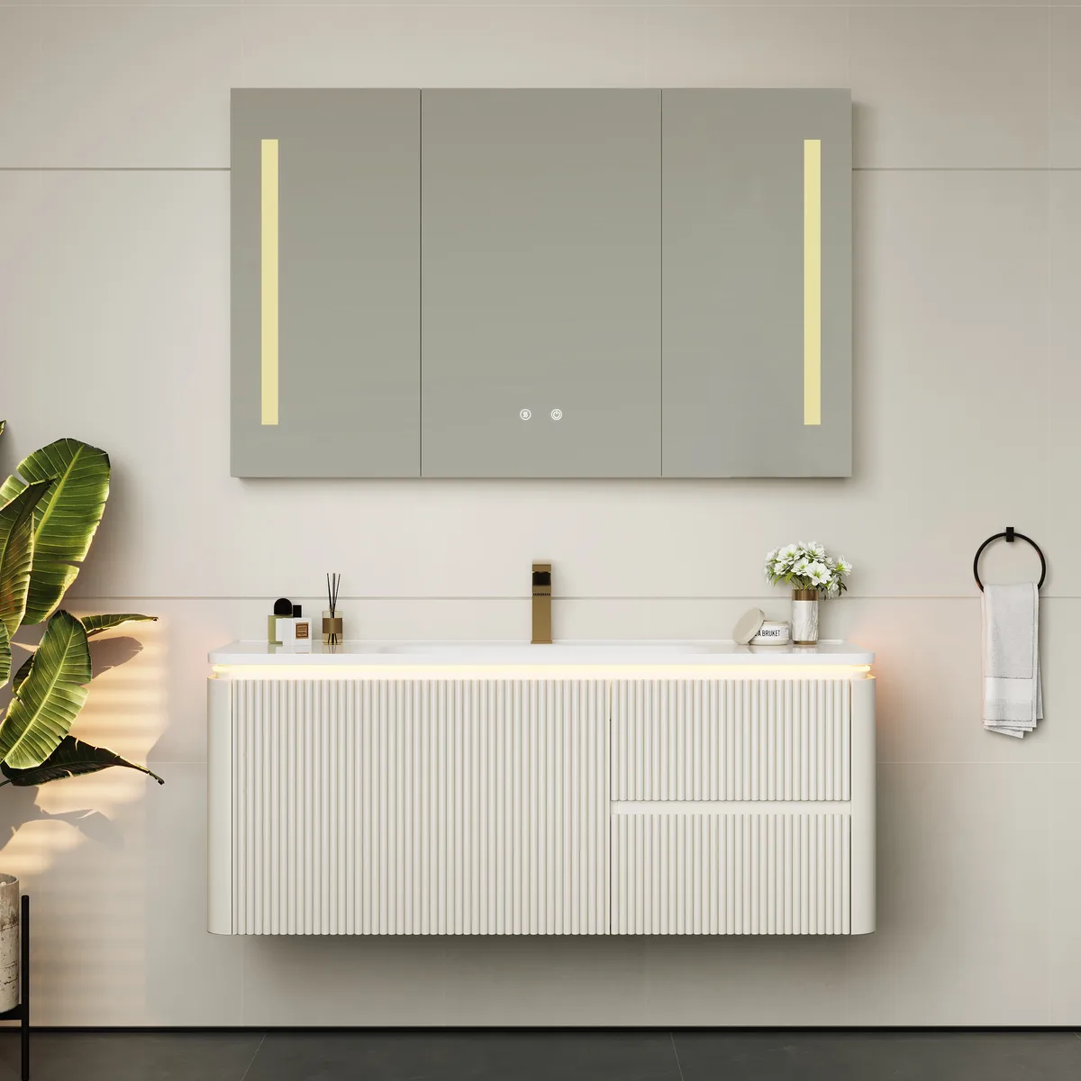 47" Modern Wall-mounted LED Bathroom Medicine Cabinet Vanity Mirror with Storage — image 22
