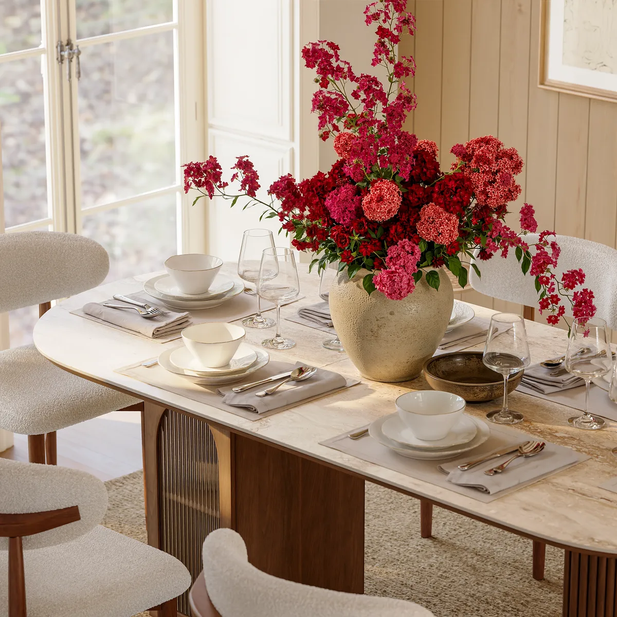 71" Faux Travertine Oval Dining Table with Fluted Base & Storage — image 7