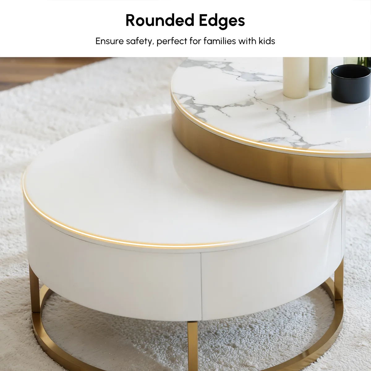 Nesnesis 28"-32" Round Nesting Walnut Coffee Table Set with Sintered Stone Top — image 19