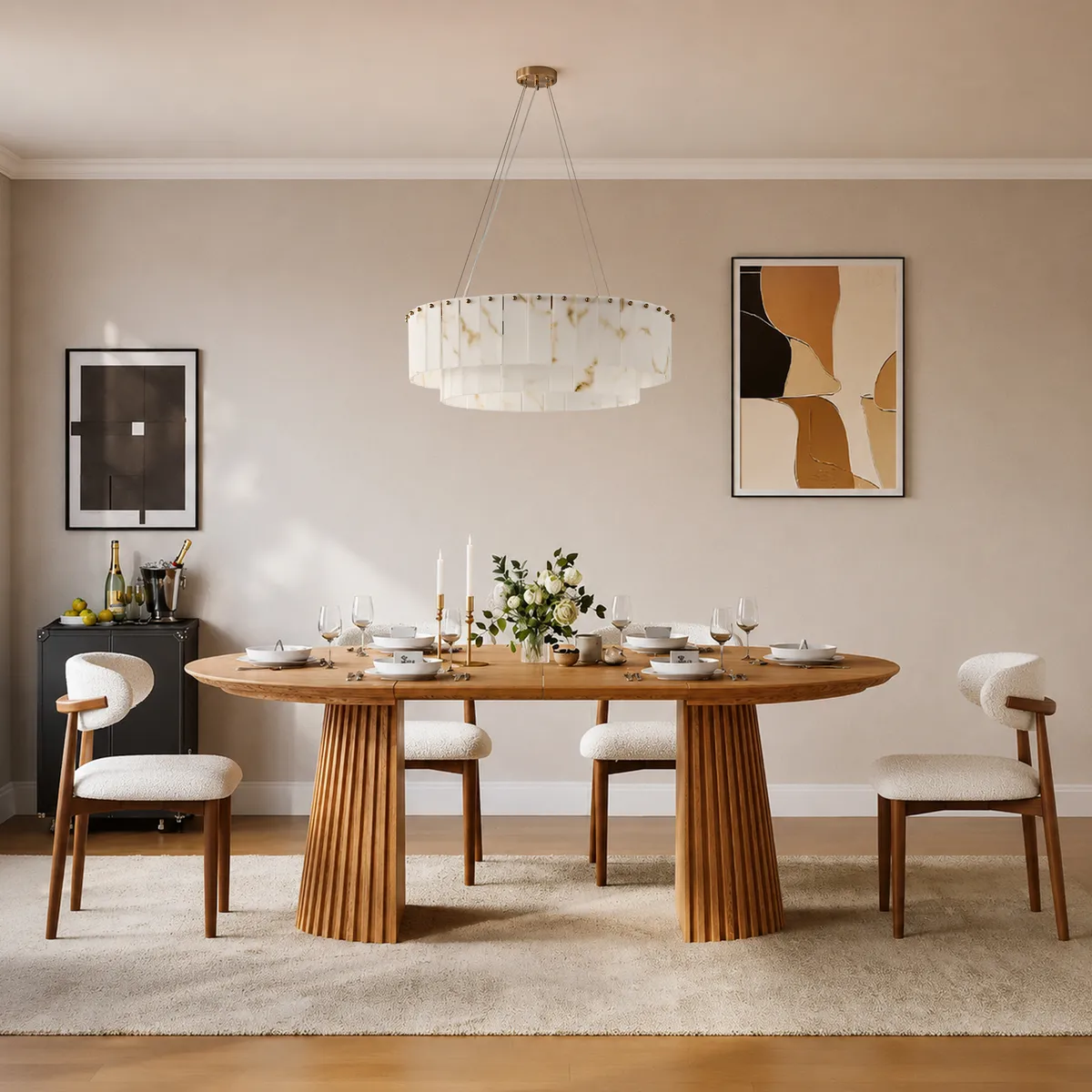 8-Light Tiered Chandelier Alabaster-Look — image 4