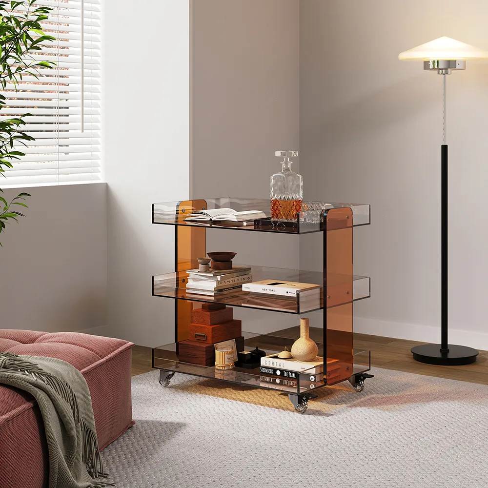Amber Acrylic Rolling Serving Bar Cart 3-Tier on Wheels — image 5