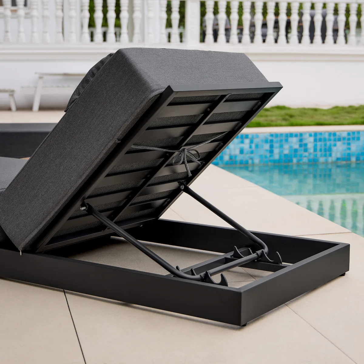Tevara Single Outdoor Teak & Aluminum Adjustable Chaise Lounge with Black Cover — image 10