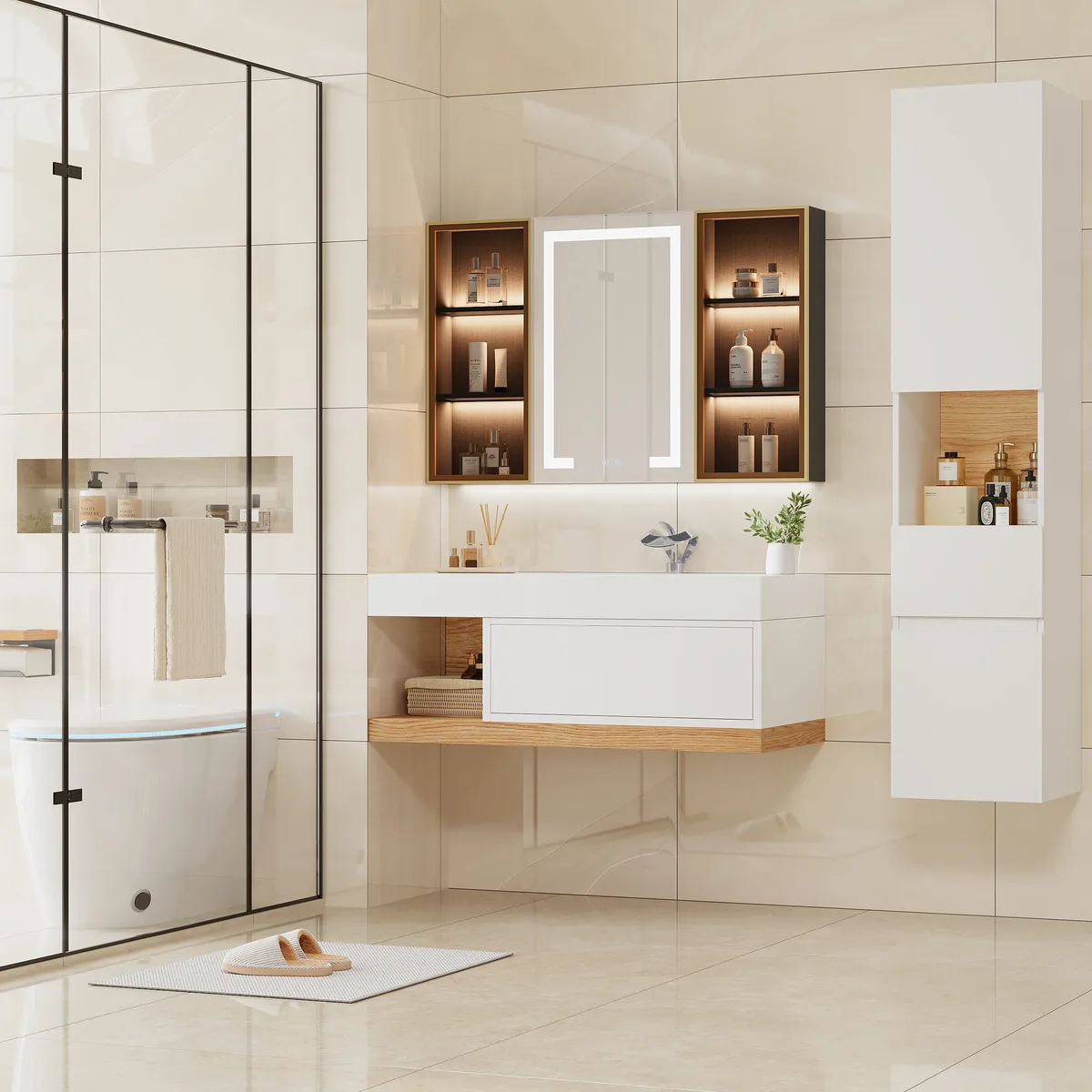 39" Modern Floating Bathroom Vanity White & Natural with Sink — image 13