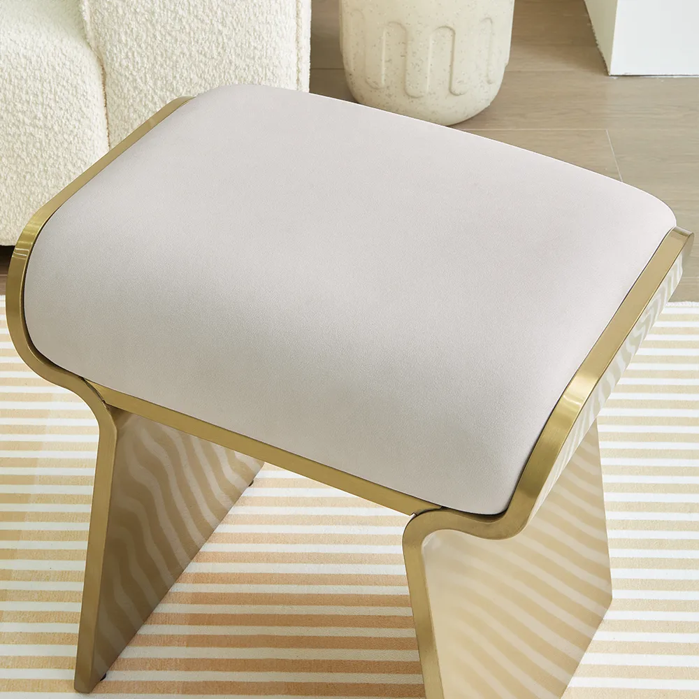 Modern Beige Backless Vanity Stool Leath-aire Upholstery & Gold Stainless Steel Frame — image 5