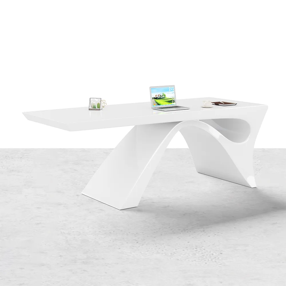 55" Modern White Computer Desk & Leather Office Desk Chair Set High Back Adjustable — image 4