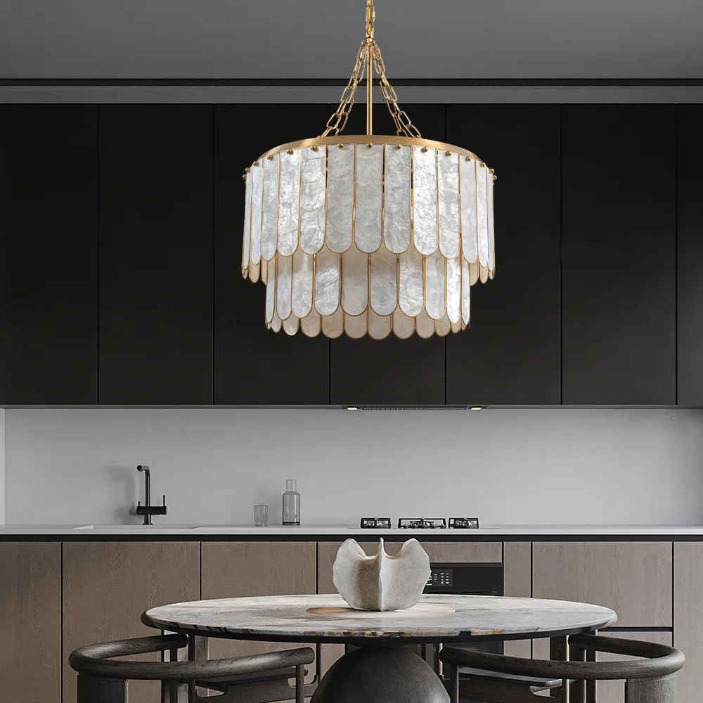 Enseo Coastal 8-Light Capiz Shell 2 Tiered Faceted Chandelier Pendant Light — image 5