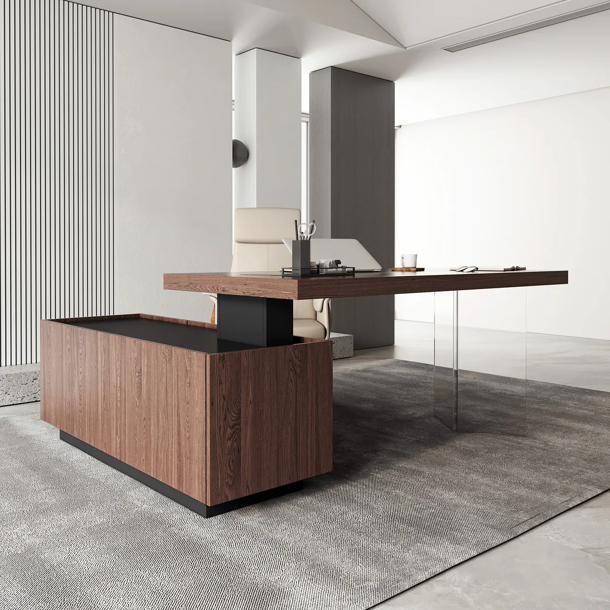 Modern 72" L-Shape Whitewash Standing Executive Desk with lifter Desktop Left Hand — image 26