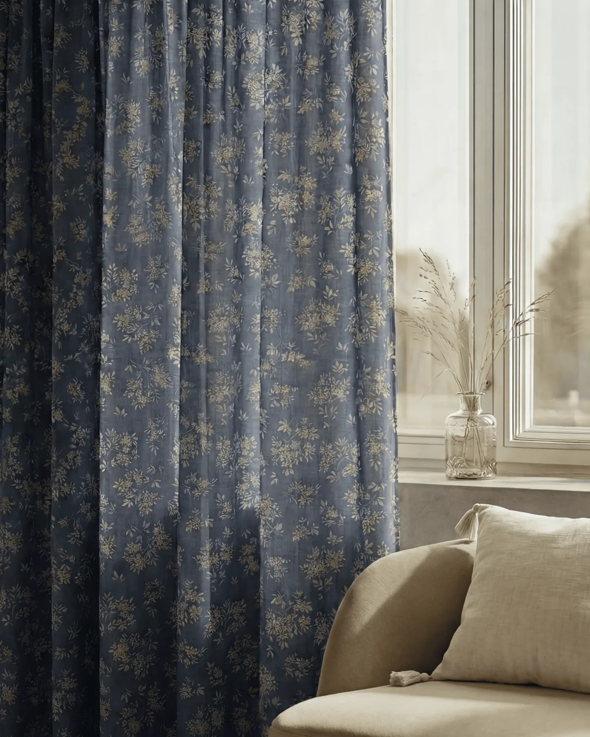 Haven Linen Blend Floral Patterned Custom Curtain