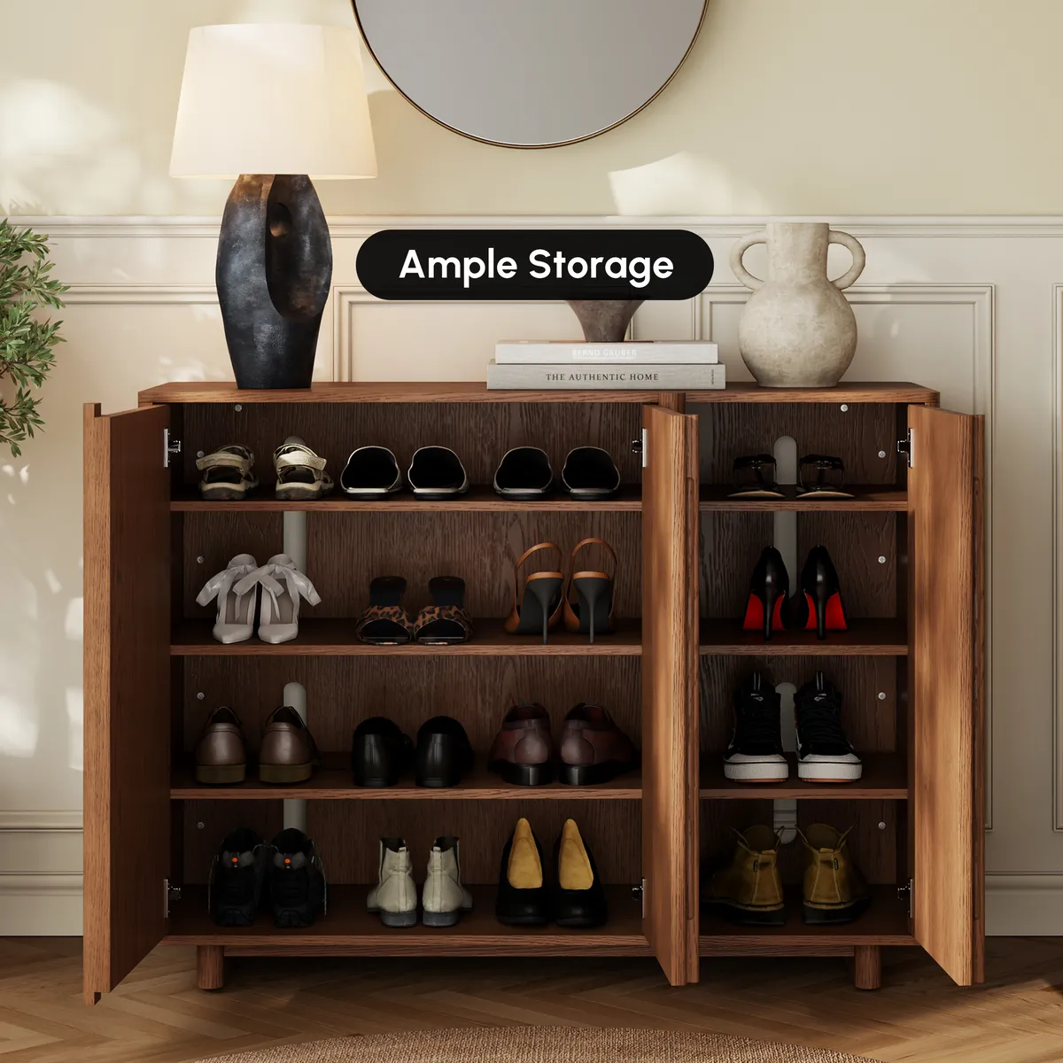 Lineva 48" Ash Wood Veneer Shoe Storage Fluted Entryway Cabinet — image 6