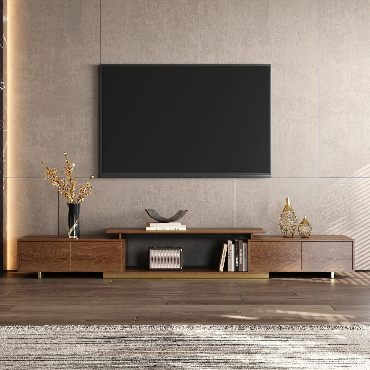 Mordel Natural Modern Rectangle Glossy Extendable TV Stand Storage for 65 to 85" TV — image 12